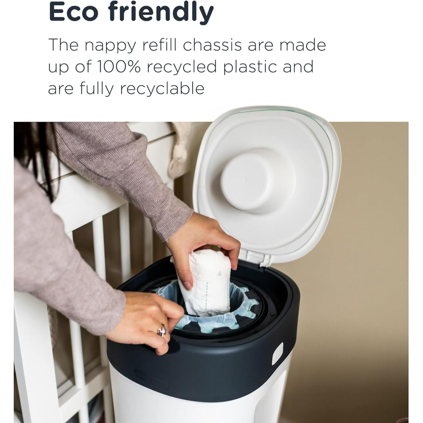 Tommee Tippee Twist & Click Nappy Bin XL, Holds up to 60 Nappies, 76 cm High, Environmentally Friendly System with 1 Refill Cassette with Sustainably Covered Antibacterial Greenfilm