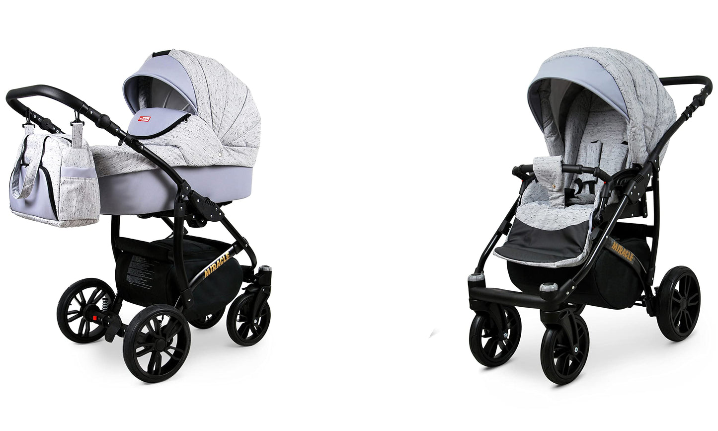BabyLux Miracle 2-in-1 Baby Pushchair Deep and Pushchair with Accessories Adjustable and Foldable Aluminium Construction Waterproof Non-Removable Wheels Gold Leaf
