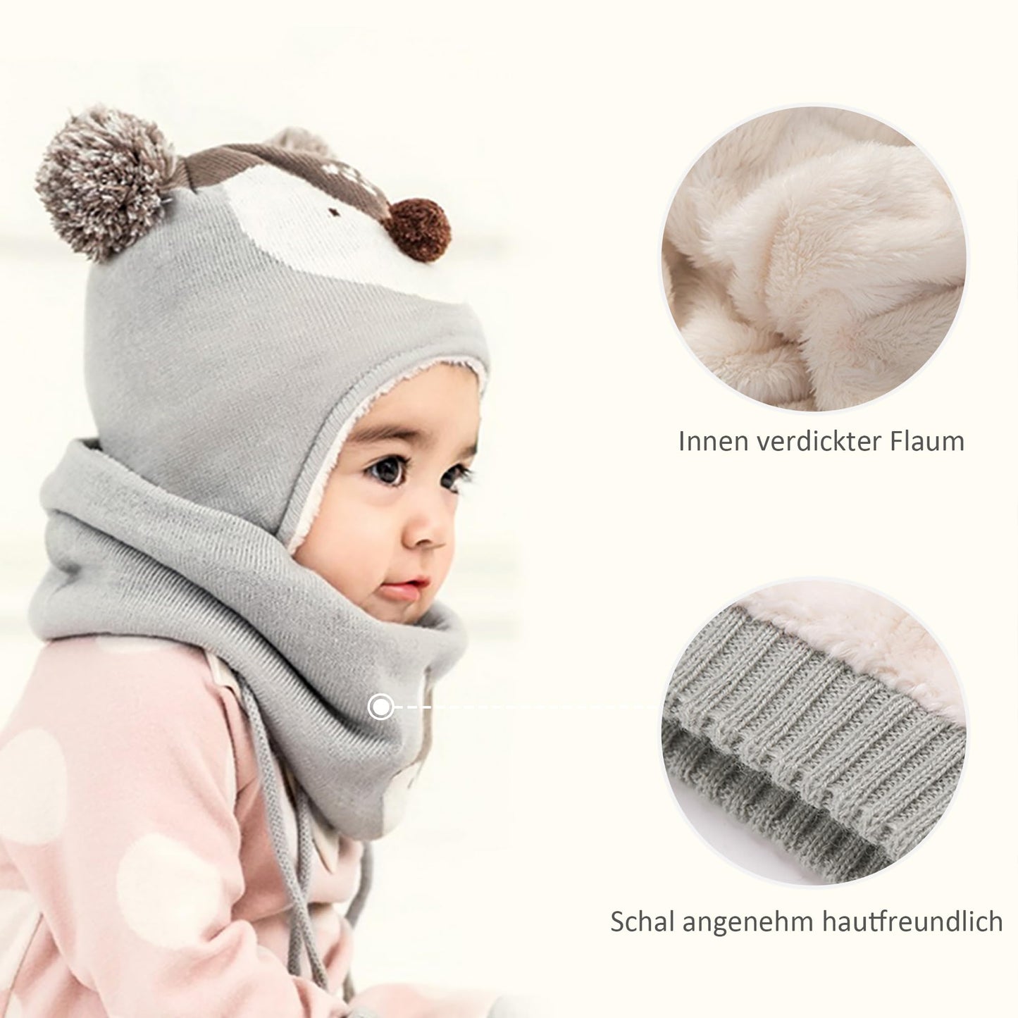 DORRISO Unisex-Baby Jungen Mädchen Mütze Schal Handschuh Set Niedlich Frühling Winter Herbst Beanie Strickmütze Warm Niedlich Klein Fuchs Wintermütze 1-6 Jahre alt