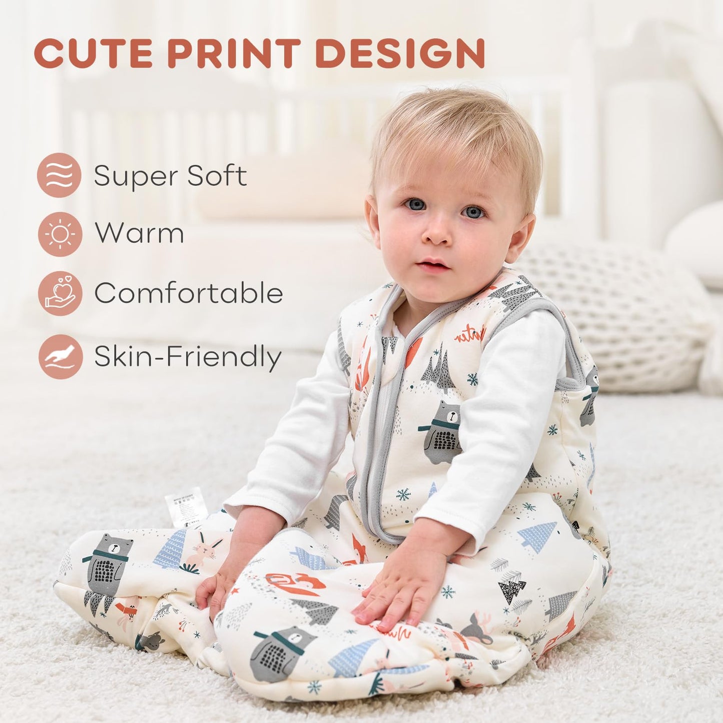 Looxii Baby Sleeping Bag Winter Cotton Winter Sleeping Bag 2.5 TOG Sleeping Bags Warm Baby Sleeping Bag Newborn for Autumn Winter Pink Rabbit 12-18 Months