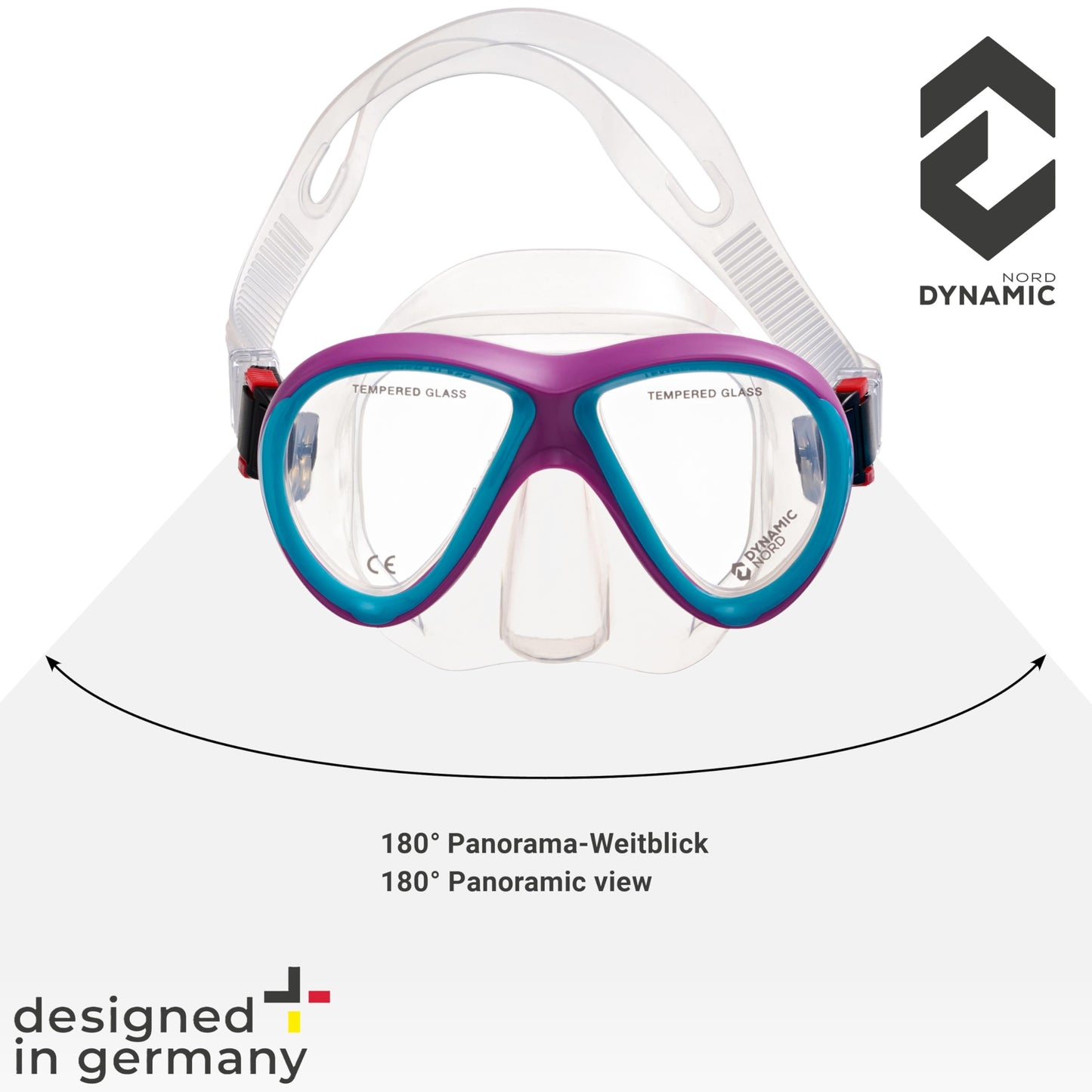DYNAMICNORD - Kinder Schnorchelset – Designed in Germany – Profi Silikon 2er Set Tauchset Schnorchelset für Kinder (Taucherbrille, Trocken Schnorchel & Netztasche) mit Dry Schnorchel & Sicherheitsglas