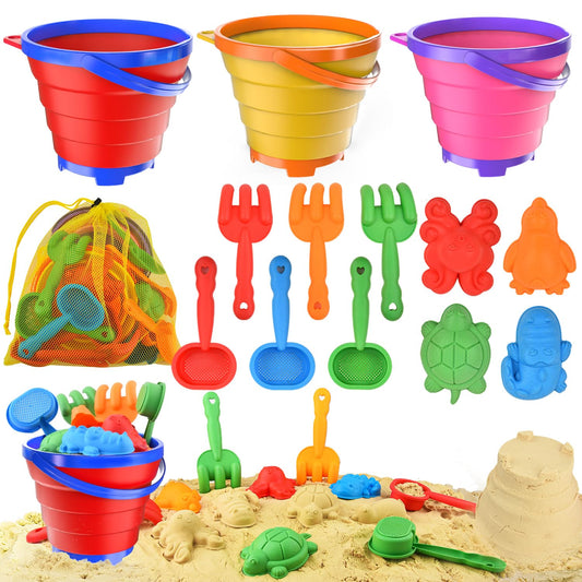 Fegalop Sand Toy Set for Girls 31 Pieces, Sandpit Toy Beach Toy with Folding Bucket, Beach Toy Children with 5 Sand Shovel, Bucket, Sand Shapes, Sunglasses, Mesh Bag for Children