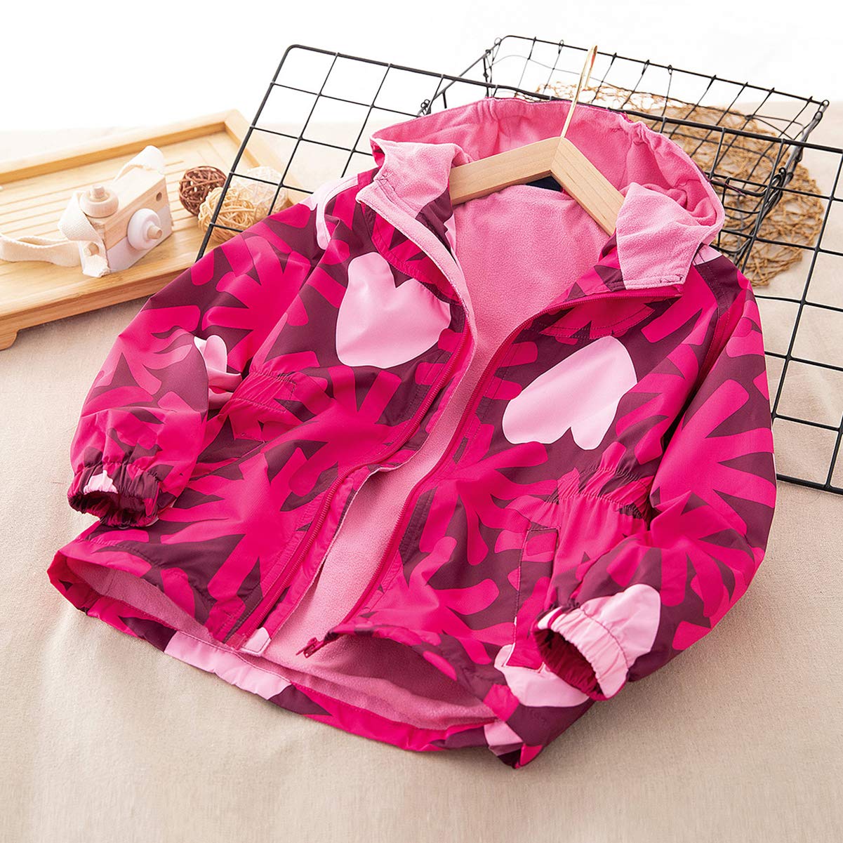 SXSHUN Children's Girls' Softshell Jacket with Fleece Lining Transition Jacket Print Hiking Jacket Outdoor Jacket Warm Windproof Breathable Spring Autumn