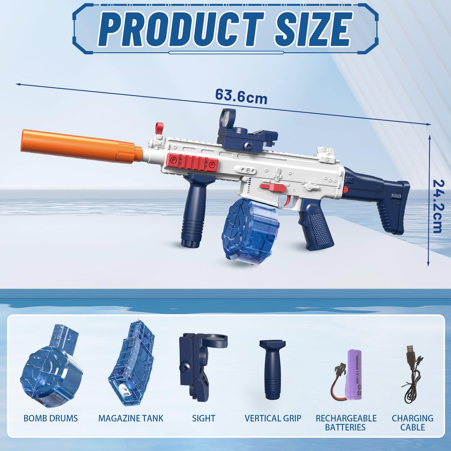 Elektrische Wasserpistole Sehr Stark Wassermaschinenpistole mit Wiederaufladbare Batterie Squirt Gun Wasser Spielzeug bis zu 20ft,Outdoor Water Gun Schießspiel für Erwachsene and Kinder (Blau)