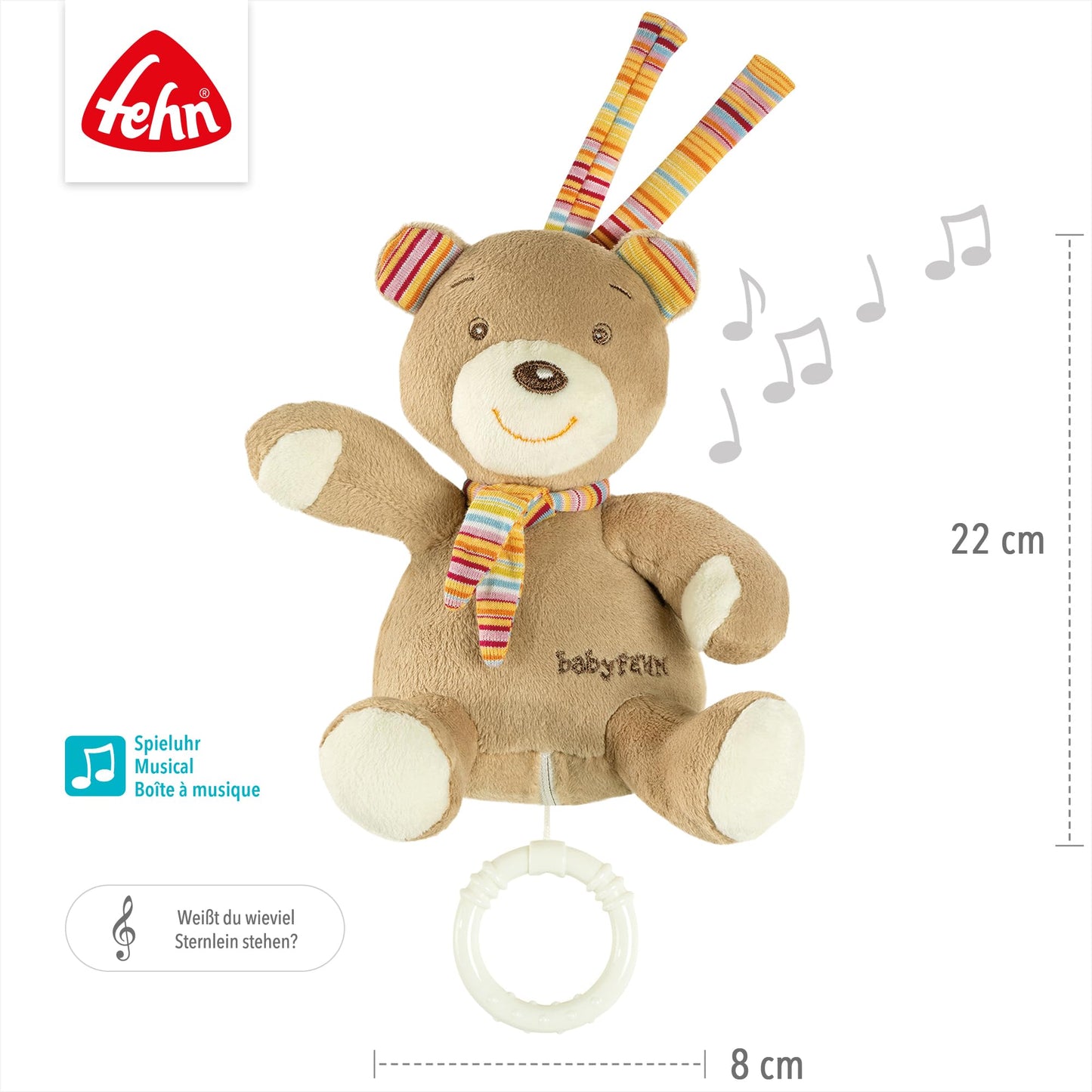 Fehn Mini-Spieluhr Fee – Kuscheltier & Einschlafhilfe: Aufzieh-Spieluhr mit sanfter Melodie „Schwanensee“ beruhigt in jeder Situation – für Babys und Kleinkinder ab 0+ Monaten