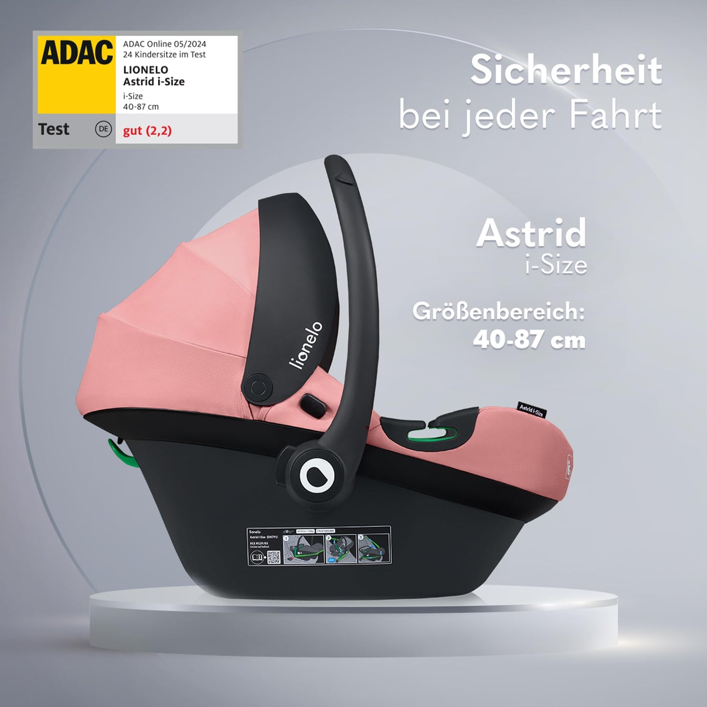 LIONELO ASTRID i-Size Baby Autositz 40-87 cm, Babyschale Gruppe 0+, Rückwärtsgerichtete Montage, 3-Punkt-Sicherheitsgurt Seitenschutz, Sitzeinlage Dri-Seat - Meloni2