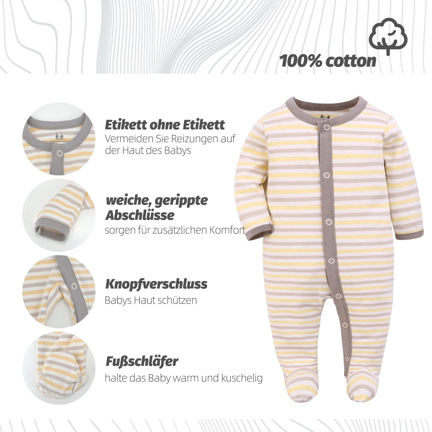 3PCS Baby Sleepsuit Baby Pajamas Baby Sleeping Bag Cotton with Feet with Buttons Size 56 62 68 for Boy Girl Newborn