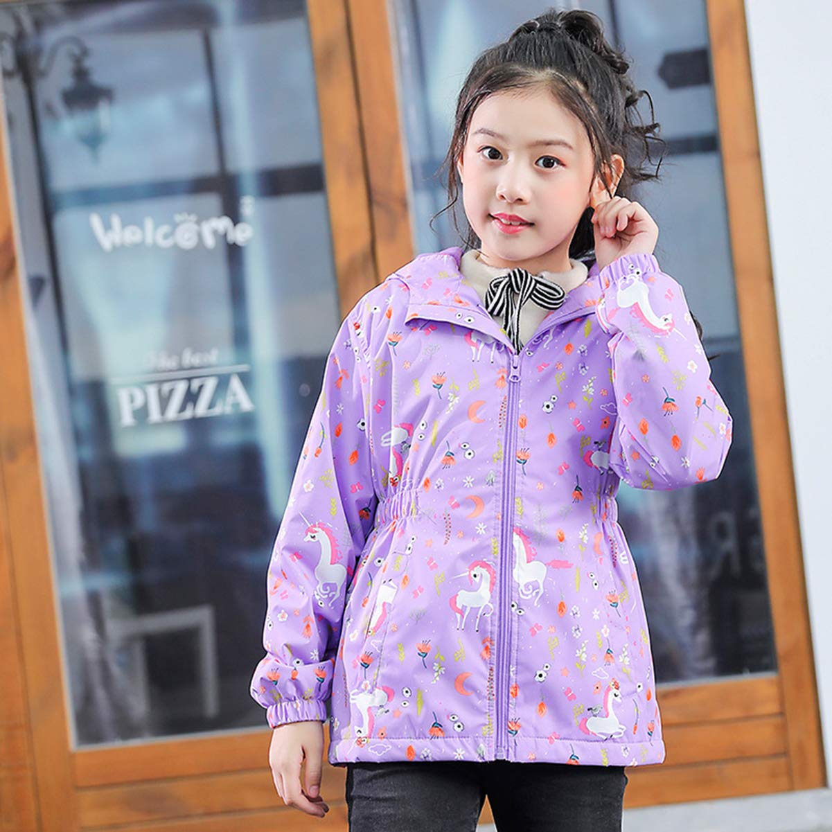 SXSHUN Children's Girls' Softshell Jacket with Fleece Lining Transition Jacket Print Hiking Jacket Outdoor Jacket Warm Windproof Breathable Spring Autumn