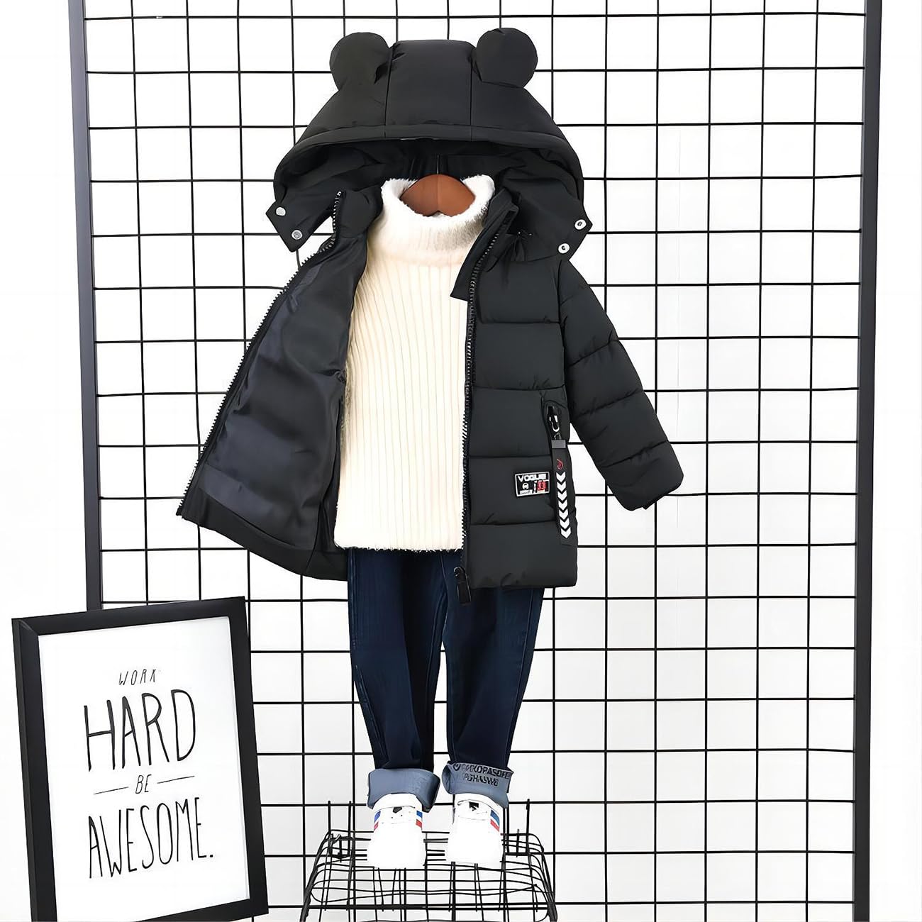 linboo Winter Jacket Children's Boys Warm Quilted Jacket Thick Coat Baby Winter Coats with Hood Ears Winter Children's Jacket Hooded Jacket 2-7 Years