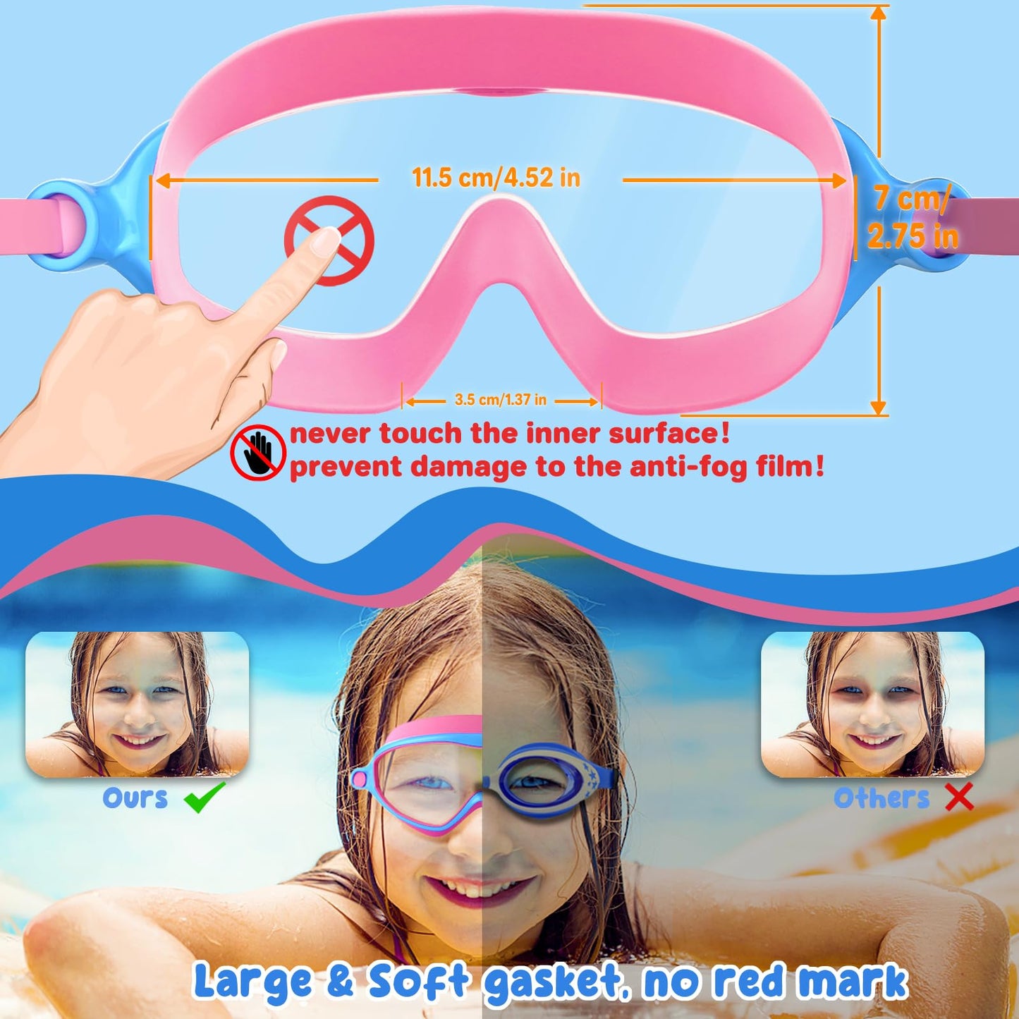 COOLOO Schwimmbrille Kinder, 2 Stück Taucherbrille Kinder 4-14 Jahre Anti-Beschlag, UV-Schutz, KEIN Auslaufen verstellbare Silikon-Schwimmbrille für Kinder, Mädchen, Jungen