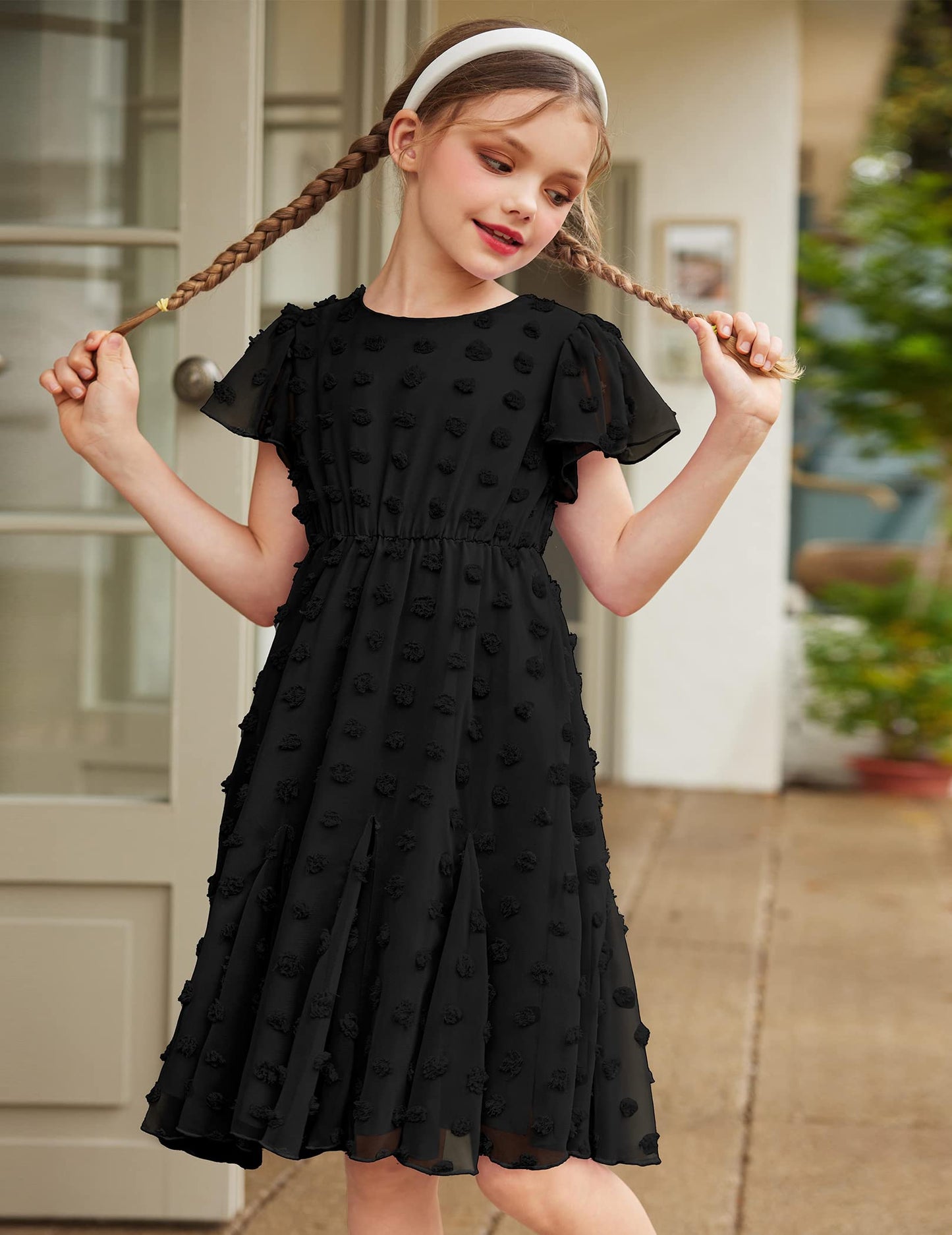Flypigs Kleid Mädchen Festlich Hochzeit Party Kurzarm Sommer Freizeitkleid Prinzessin Chiffon Kleider Kinder Teenager Kleidung 3-12 Jahre