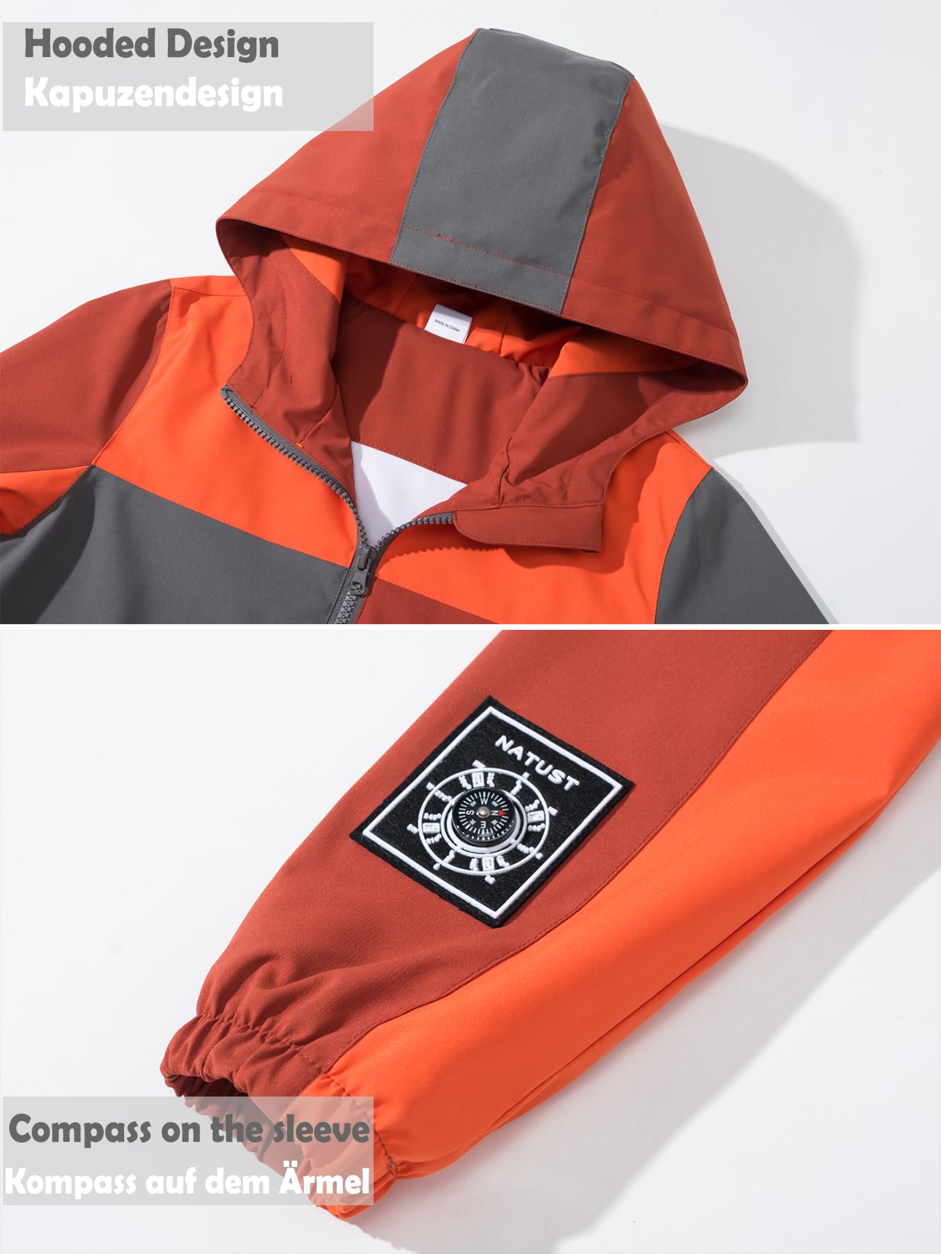 NATUST Kids Boys Waterproof Jacket Lightweight Transition Jacket Windproof Rain Jacket with Hood