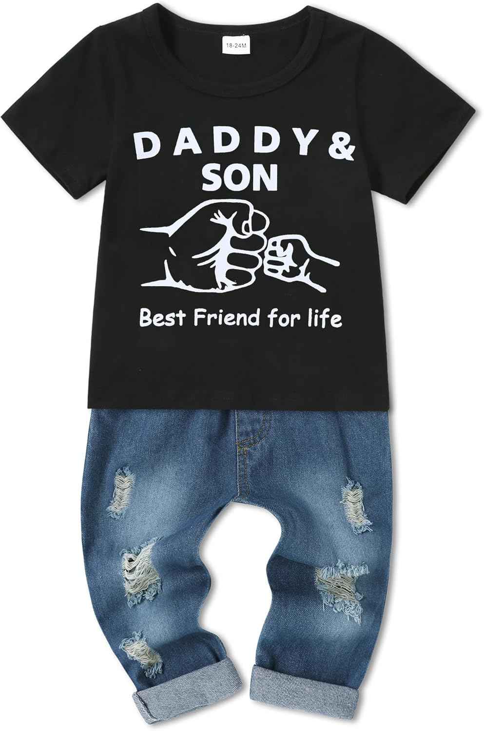 SOLOYEE Baby Boys Outfits Clothing Sets Toddler Clothing Boy 1-5 Years Letter Pattern Long Sleeves with Hood Sweatshirt and Baby Jeans Boy 2-Piece Set