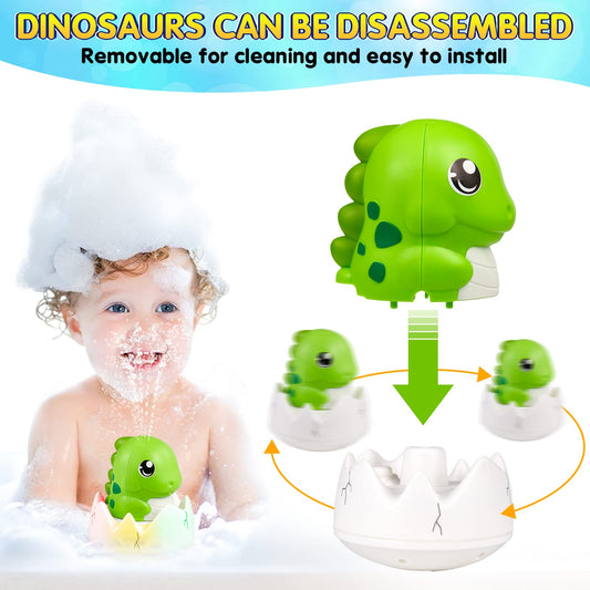 Dinosaur Bath Toys for Baby,Light Up Bath Toys for Toddlers,Sprinkler Bathtub Toys Spray Fountain Water Pool Toys,Baby Infant Kids Birthday Shower Gifts,Green