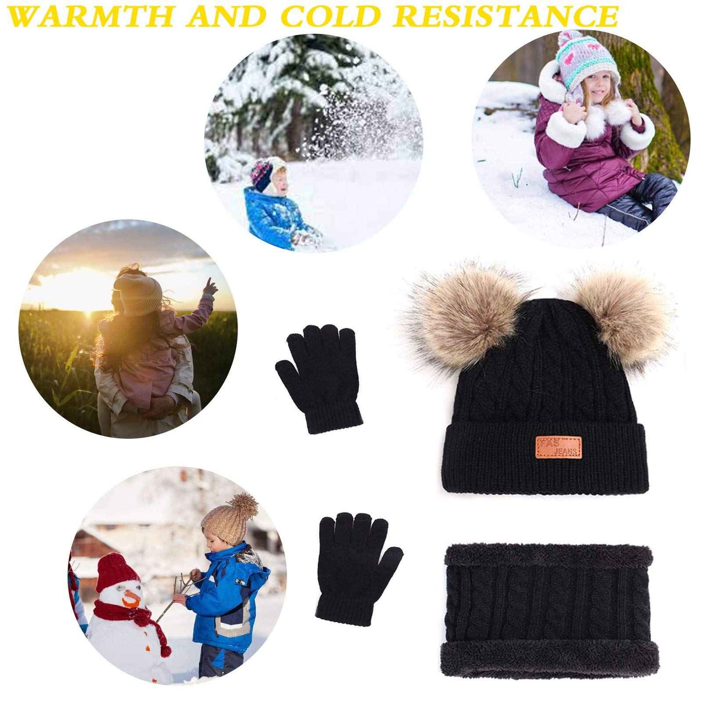 Kinder Wintermütze Schal Handschuhe Set - Strickmütze Beanie Hut für Mädchen Jungen 3-8 Jahre - Warme Winter Bekleidung