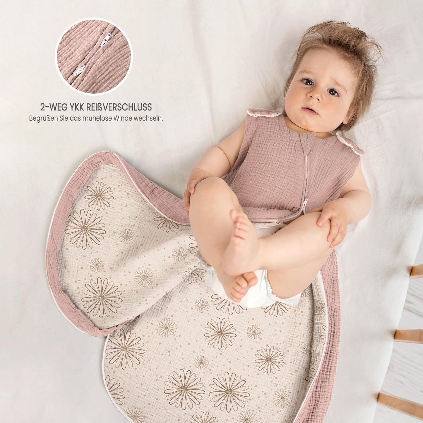 lulumoon Baby Sleeping Bag for 3-9 Months: Muslin Sleeping Bag Baby for Boys and Girls - Cotton Baby Sleeping Bag for 70 cm All-Year Children's Room