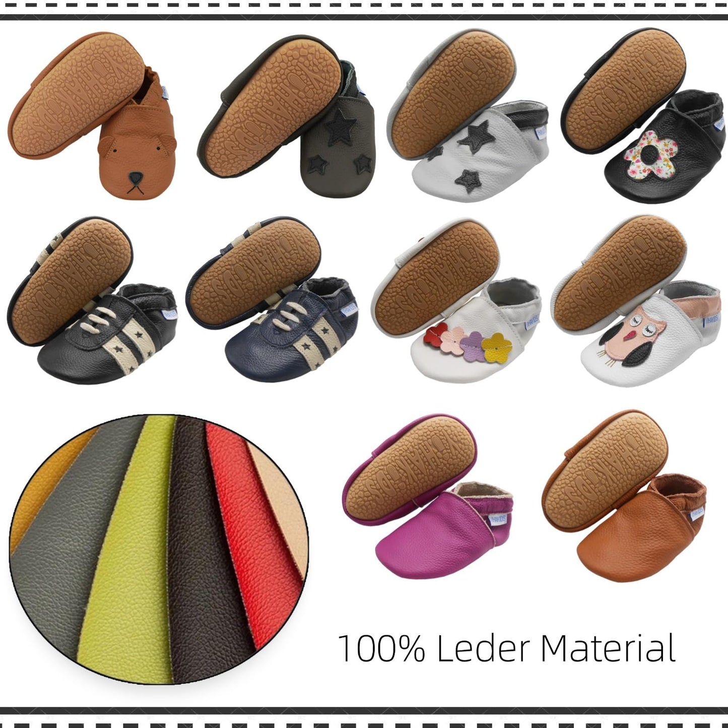 YIHAKIDS Krabbelschuhe Baby Lauflernschuhe Jungen Mädchen Weicher Leder Babyhausschuhe Kleinkind rutschfeste Lederschuhe mit Gummisohle für Baby 6-12 Monate 12-18 Monate 18-24 Monate