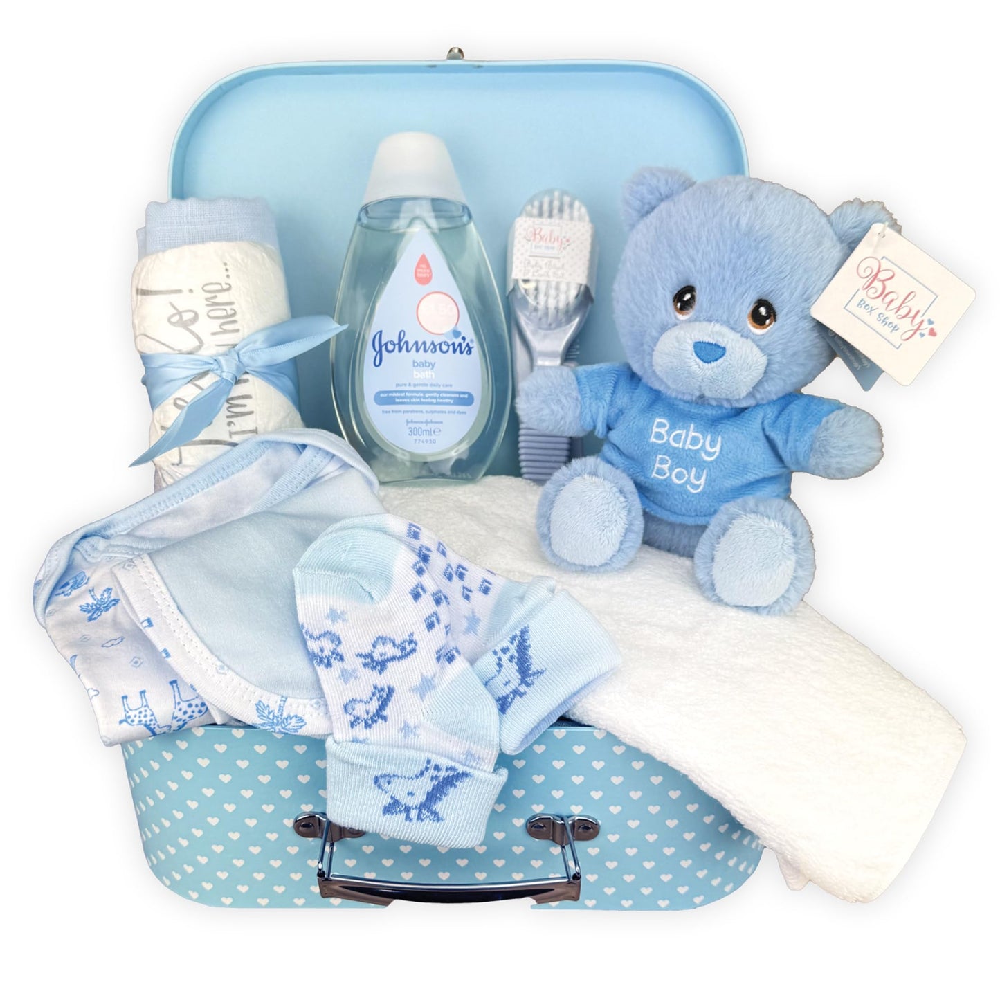 Baby Box Shop Babyparty Geschenk - 12 Baby-Essentials, Baby Geschenkset, Baby Geschenkkorb, Geschenke für eine Babyparty, Neugeborene Geschenkset, Neugeborenen Geschenk, Baby Geschenk Set - Creme