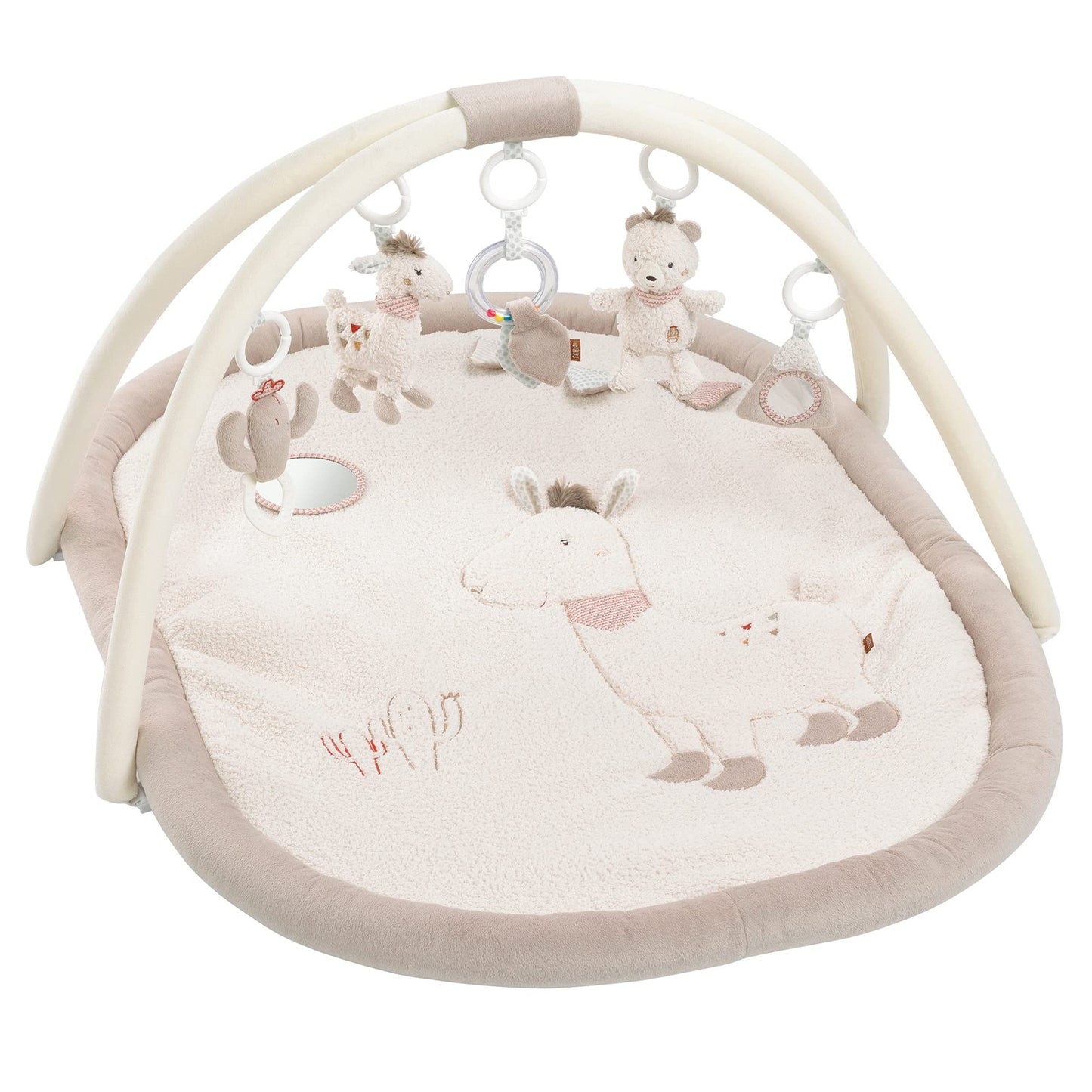 Fehn 3-D-Activity-Decke Spielbogen Peru – Baby Krabbeldecke mit 5 abnehmbaren Spielzeugen zum Greifen – Spieldecke für Babys und Kinder ab 0+ Monaten – Krabbelmatte als Geschenk zur Geburt