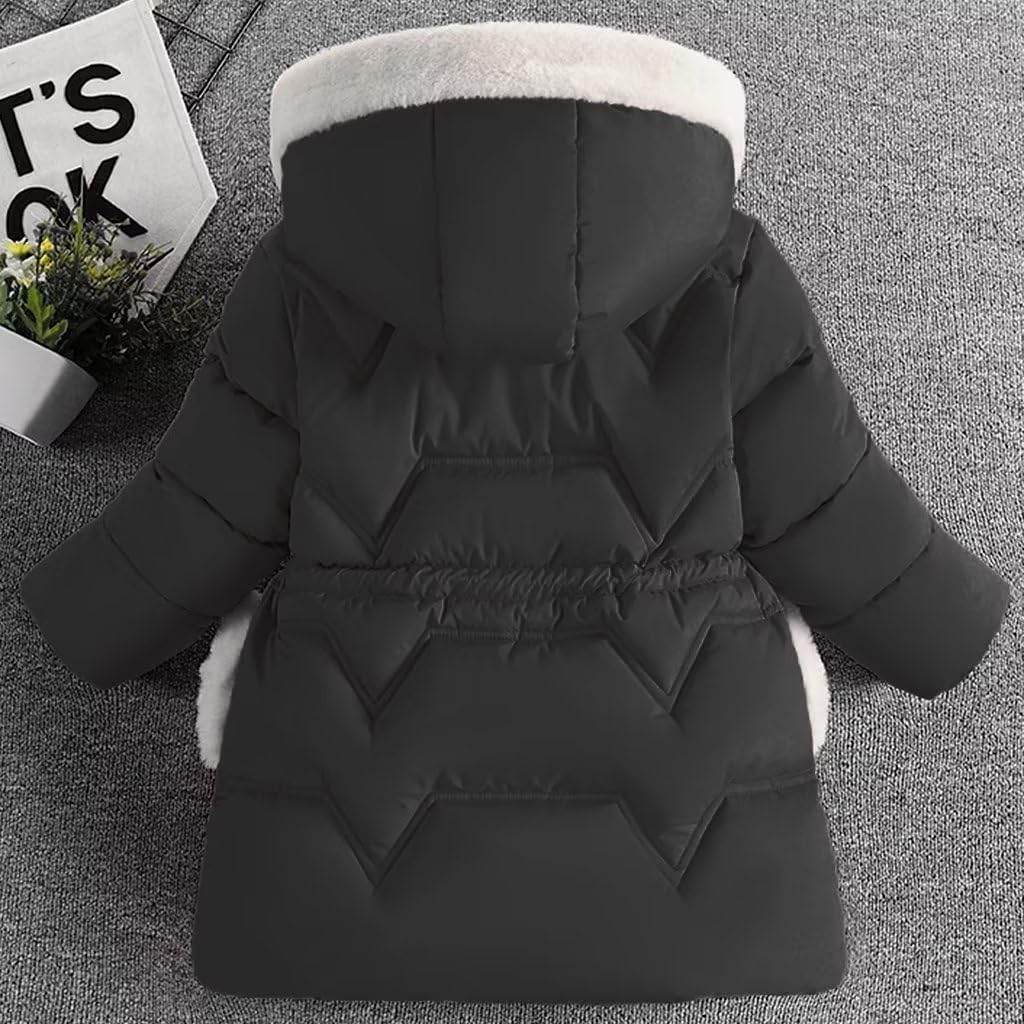 linboo Children's Winter Jacket Girls Jacket Lined Warm Winter Coat Outdoor Hooded Jacket Windproof Parka with Plush Gloves Quilted Jacket