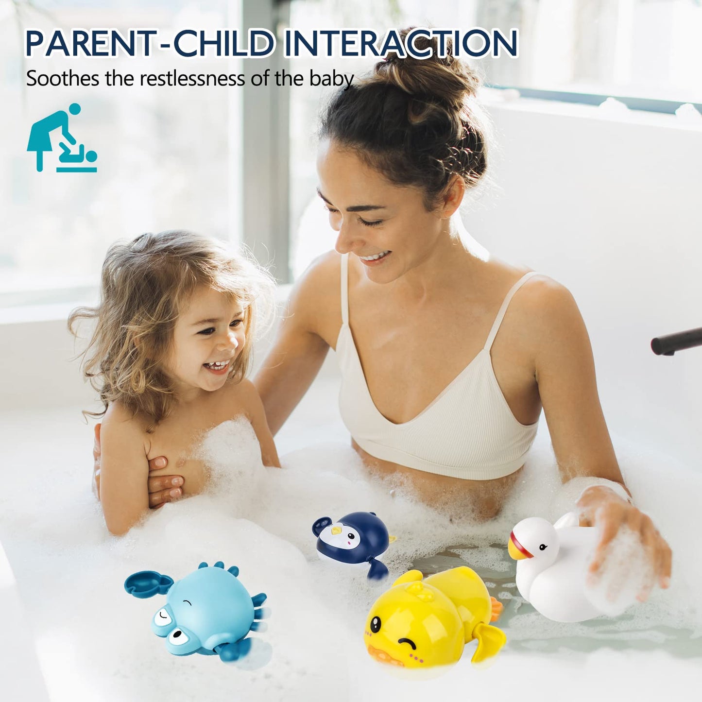 twoonto Baby Badespielzeug, Aufzieh-Badespielzeug 4 Stück für Kinder, Badewannen-Spielzeug, Bad-Schwimm-Spielzeug für Kleinkinder Jungen Mädchen 0 1 2 3 4 Jahre alt