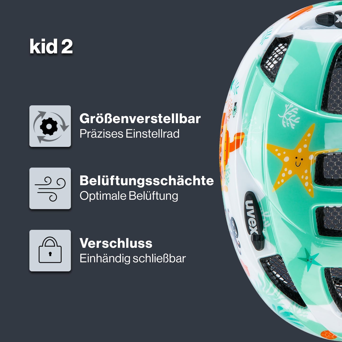 uvex Kid 2 - Lightweight bicycle helmet for children - individual size adjustment - expandable with LED light