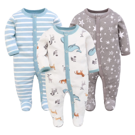 3PCS Baby Sleepsuit Baby Pajamas Baby Sleeping Bag Cotton with Feet with Buttons Size 56 62 68 for Boy Girl Newborn