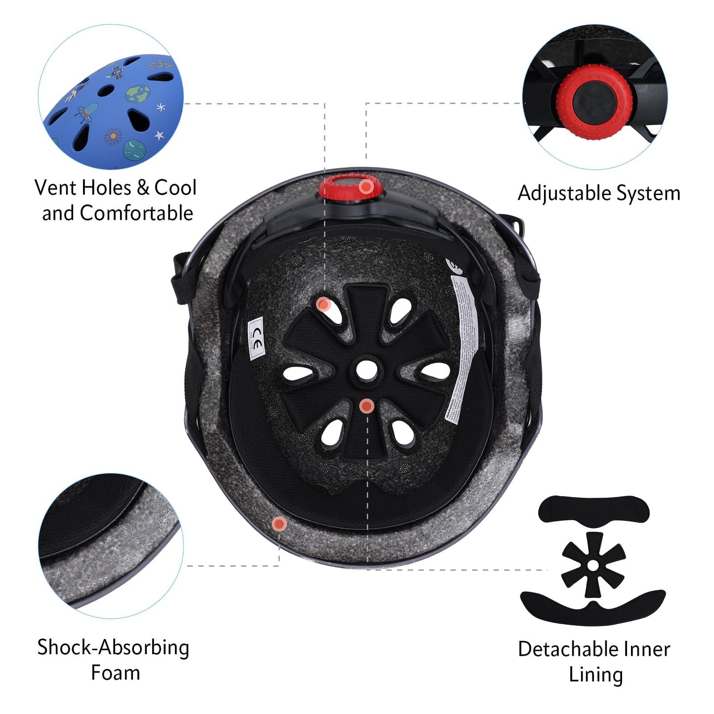 YOOXARMOR Fahrradhelm Kinder, Verstellbar Skaterhelm Reithelm für 3-5-8 Jungen und Mädchen Kinderfahrradhelm Leicht Einstellbar 50-54CM für Fahrrad Roller Skateboard Scooter