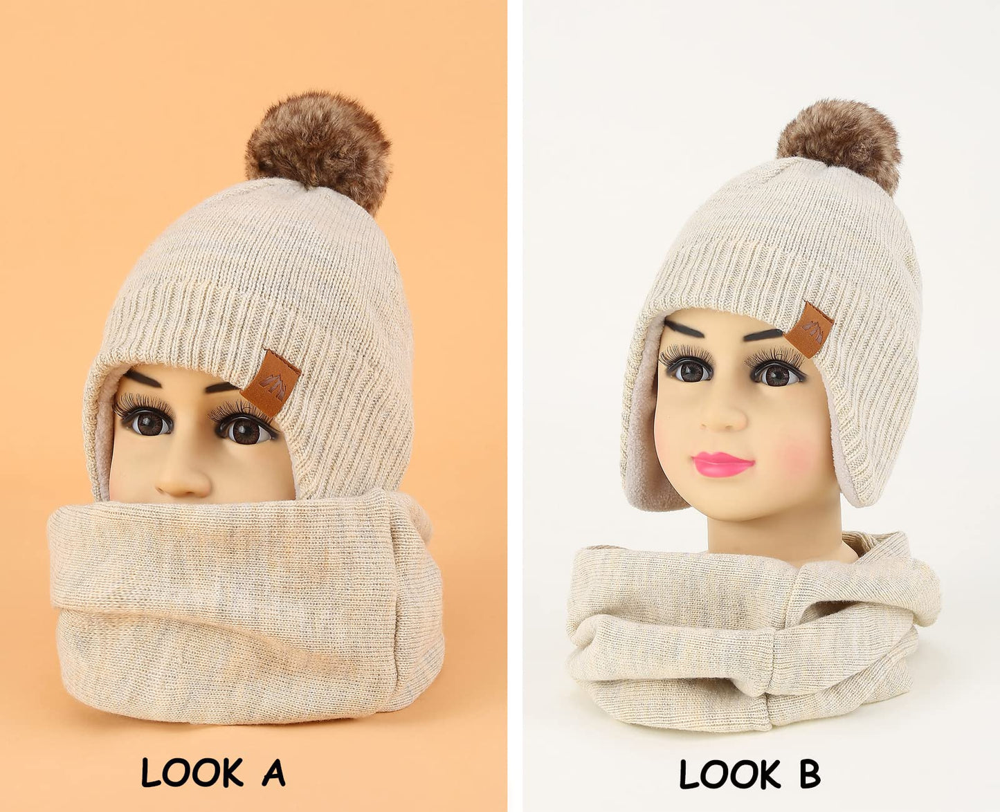 AHAHA Girls' Winter Hat, Earflap Beanie, Pompom Knitted Hats