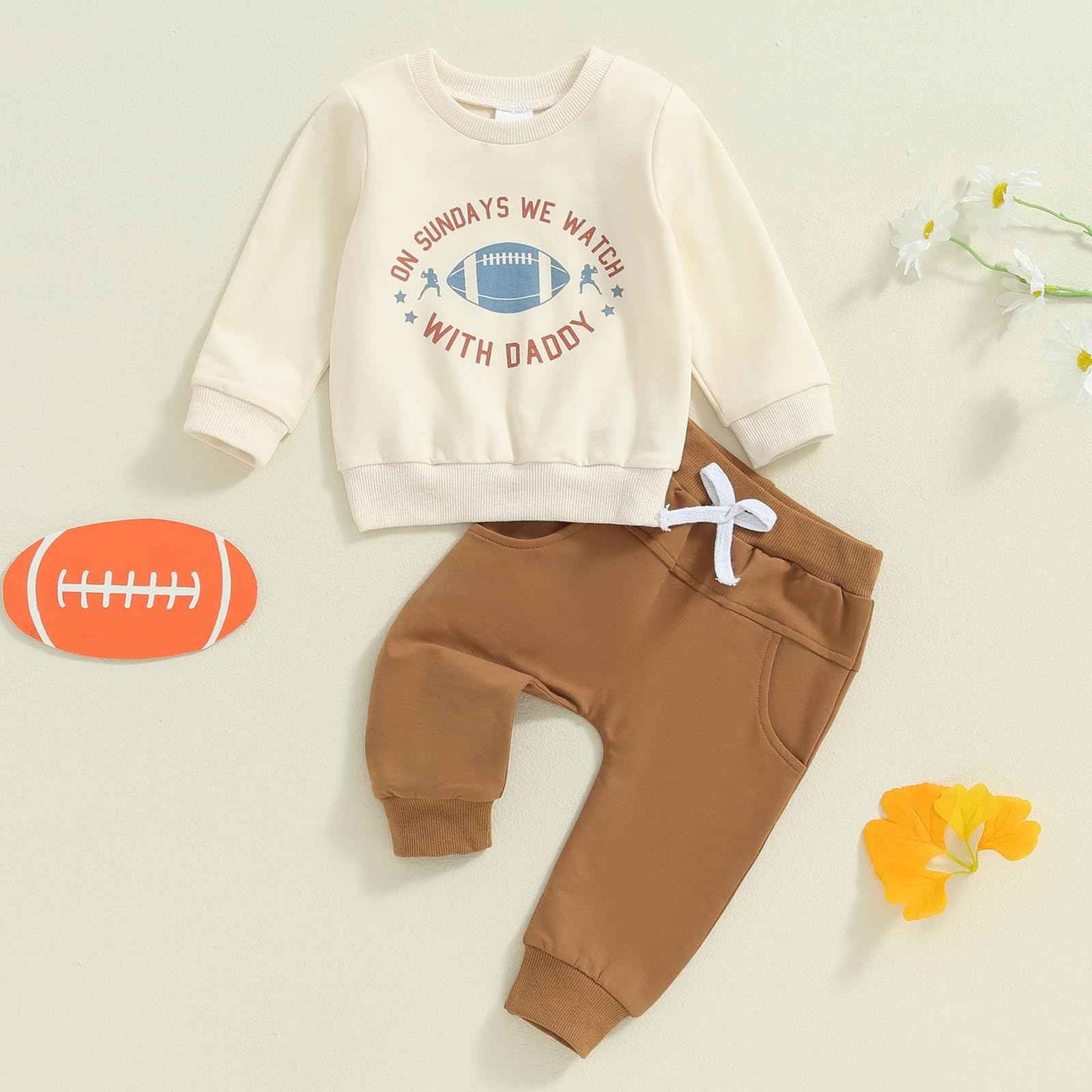 ZyHwShine Kleinkind Baby Jungen Fußball Outfit On Sundays We Watch Football with Daddy Sweatshirt Top Pants Infant Fall Clothes