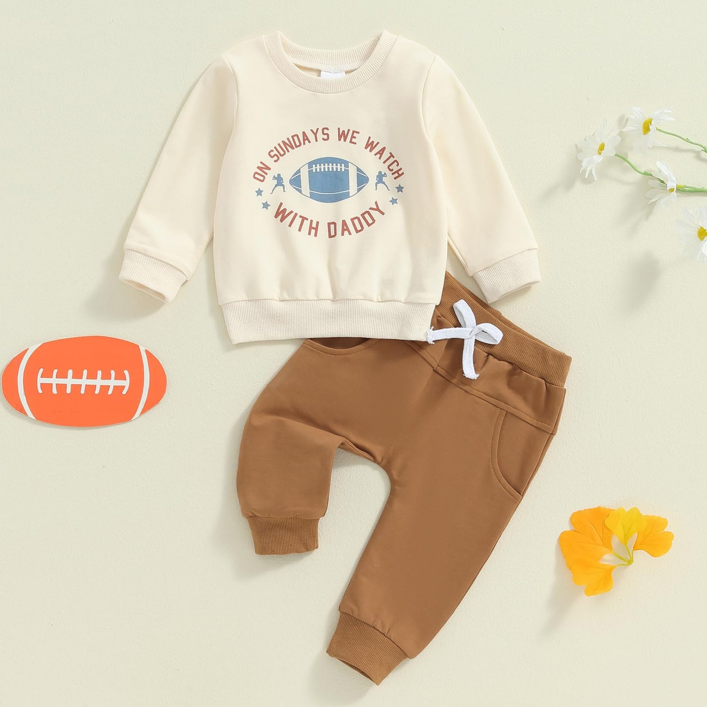 ZyHwShine Kleinkind Baby Jungen Fußball Outfit On Sundays We Watch Football with Daddy Sweatshirt Top Pants Infant Fall Clothes