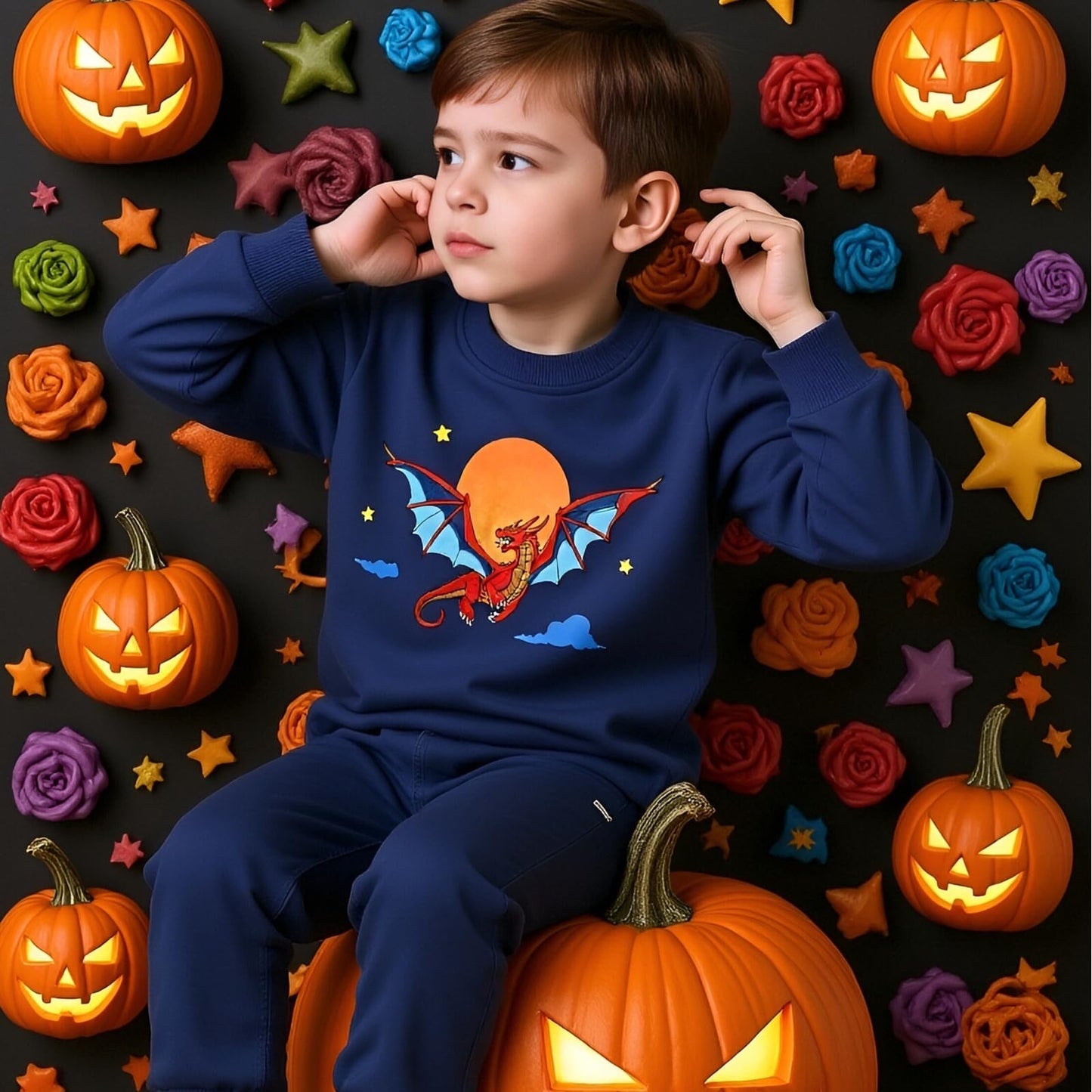 Dinopjs Boys' Jumper, Boys' Warm Sweatshirts, Classic Cartoon Animals, Tractor, Dino, Flying Dragon Knight, Rainbow, Polar Bear Christmas Tree, Cotton Sports Shirts for Children 2-9 Years