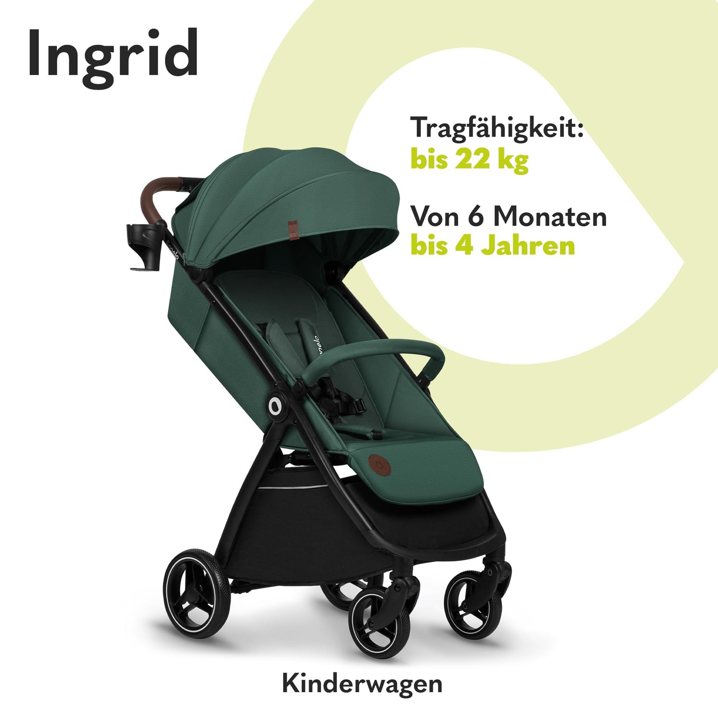 LIONELO INGRID Kinderwagen bis 22 kg von 6 Monaten bis 4 Jahren Große 360° schwenkbare Räder Volle Federung Einhändig zusammenklappbar Verstellbare Rückenlehne und Fußstütze Großes XXL-Verdeck