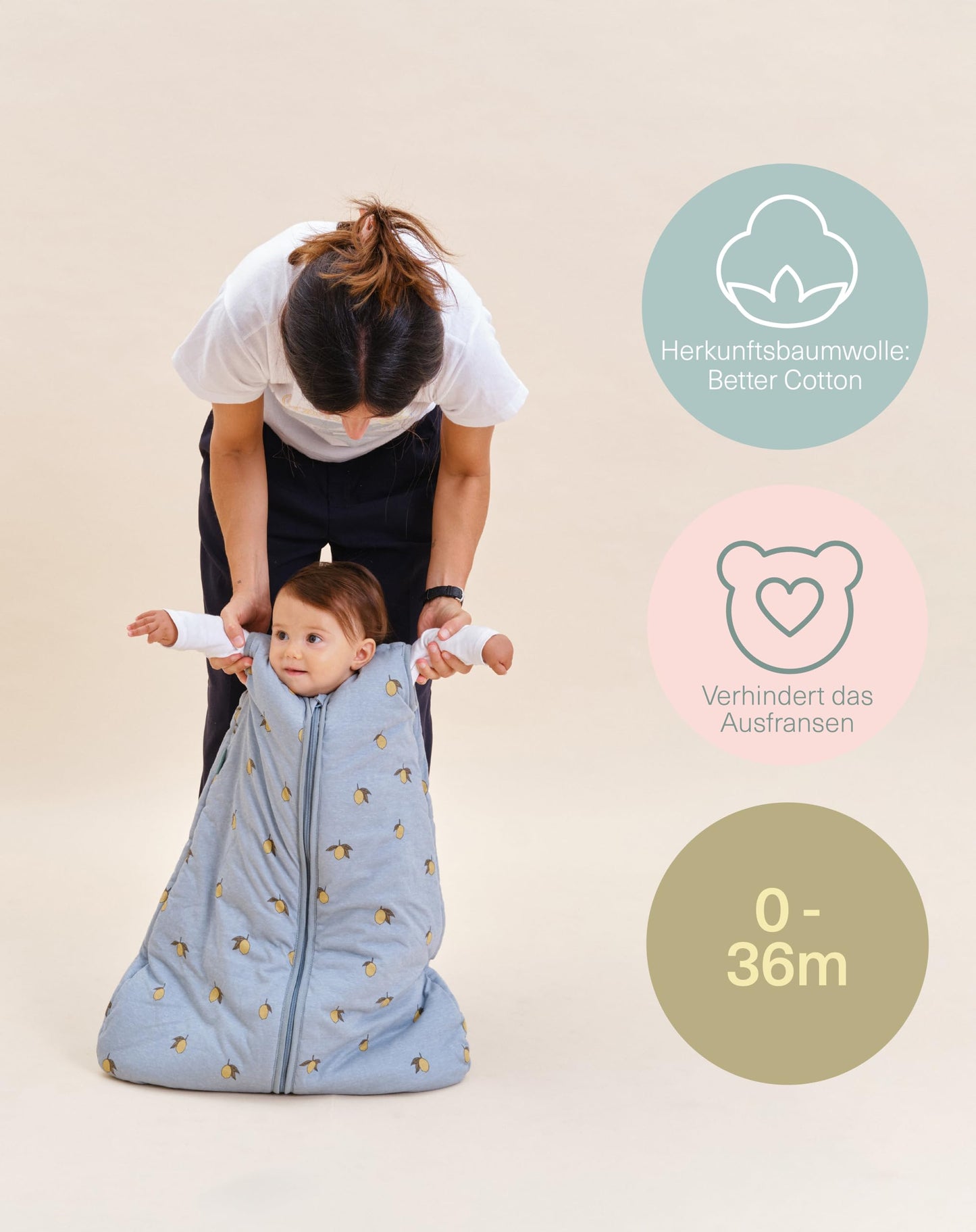 molis&co - Baby Sleeping Bag 2.5 TOG - All-Year Sleeping Bag - Baby Sleeping Bag Newborn - 100% Cotton (Oeko-Tex 100), Sleeveless Winter Sleeping Bag Padded - Premium Quality - Colima (70 cm)