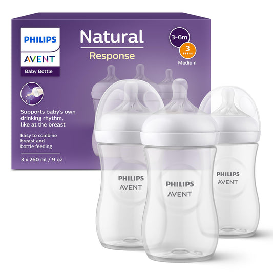 Philips Avent Babyflaschen Natural Response – 3x Babyflaschen, 260 ml, für Neugeborene ab 1 Monat, BPA-frei (Modell SCY903/03) - Meloni2
