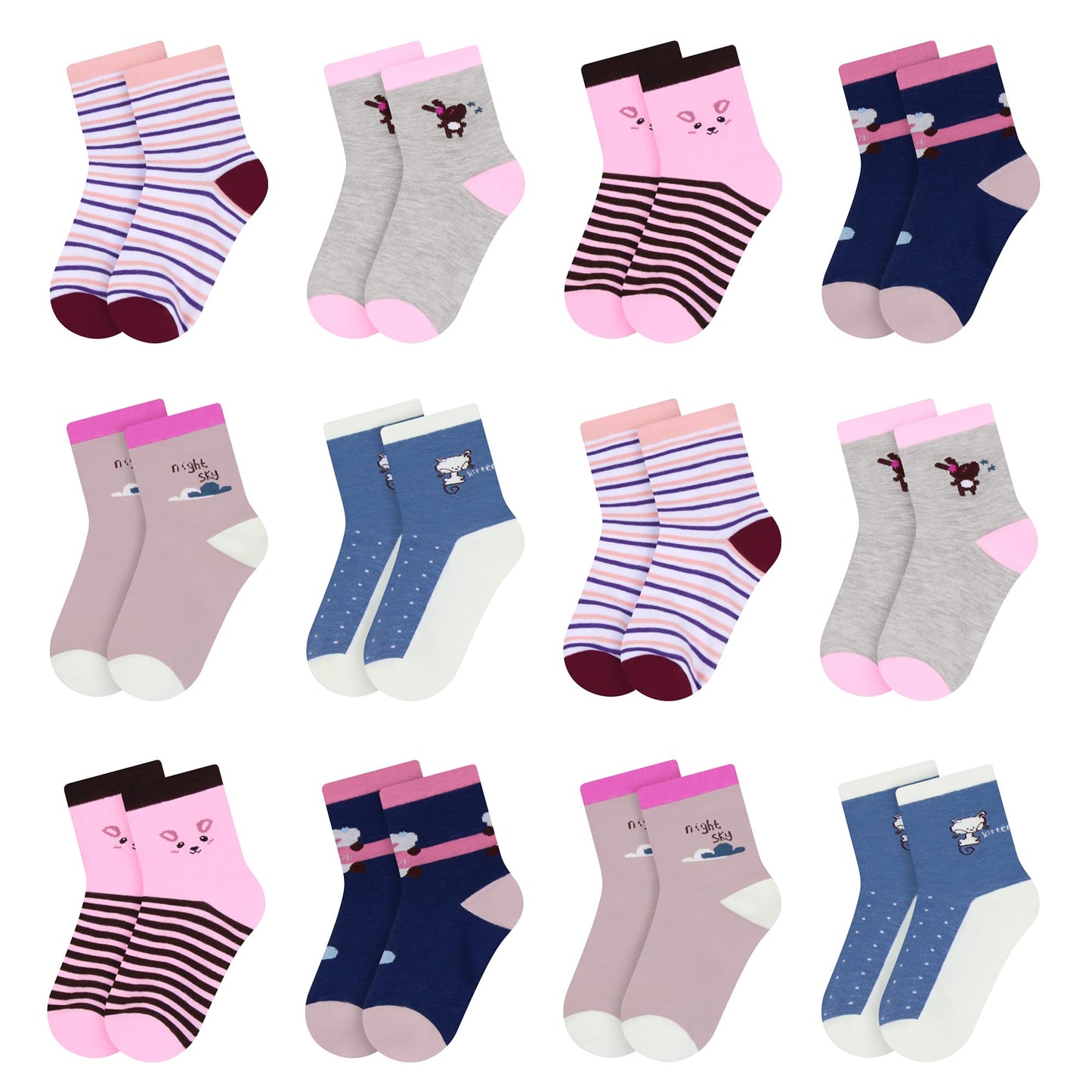 L&K-II 10/12 Paar Kinder Mädchen Socken aus Baumwolle Kleinkind niedliche Muster Kids Sneakersocken bunt 2808VA
