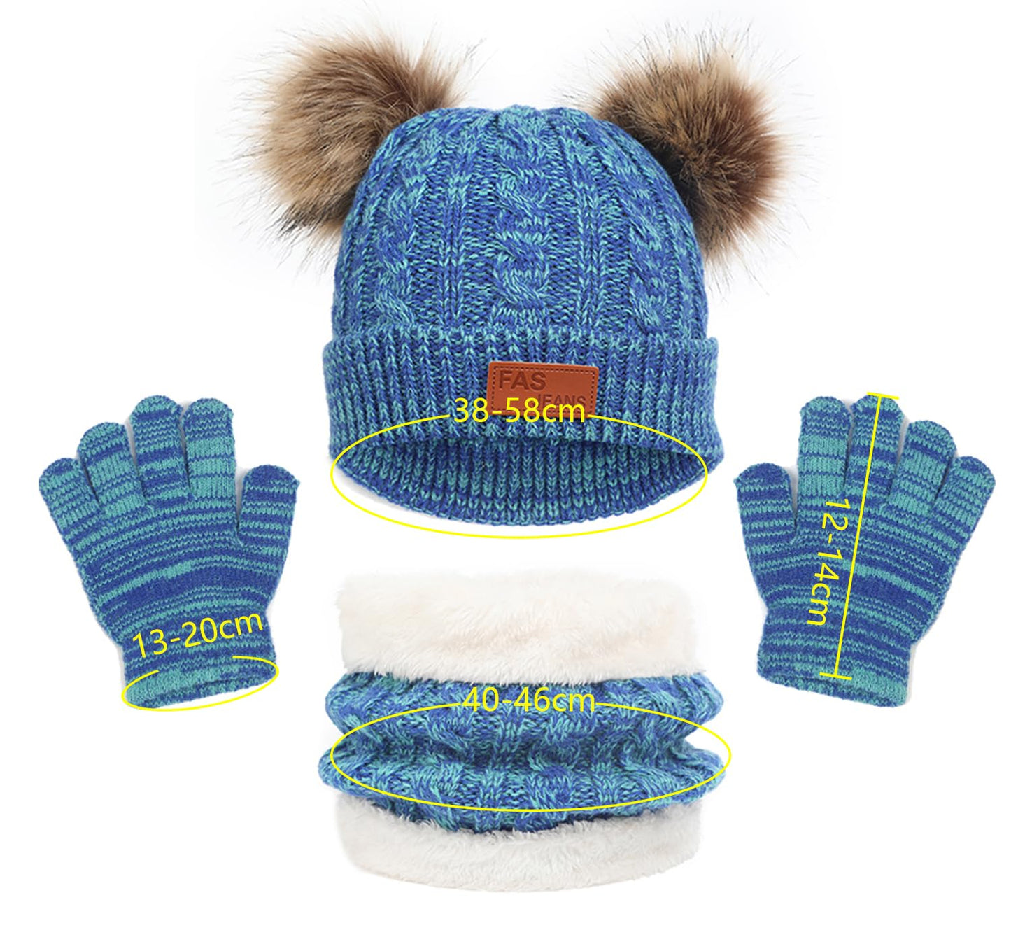 LINSOCLE 3-in-1 Children's Winter Hat Scarf Gloves Set, Knitted Hat Baby Hat Children's Hat Set, Boys Warm Winter Hat Beanie Hat Gloves Round Scarf Set for Children 2-6 Years