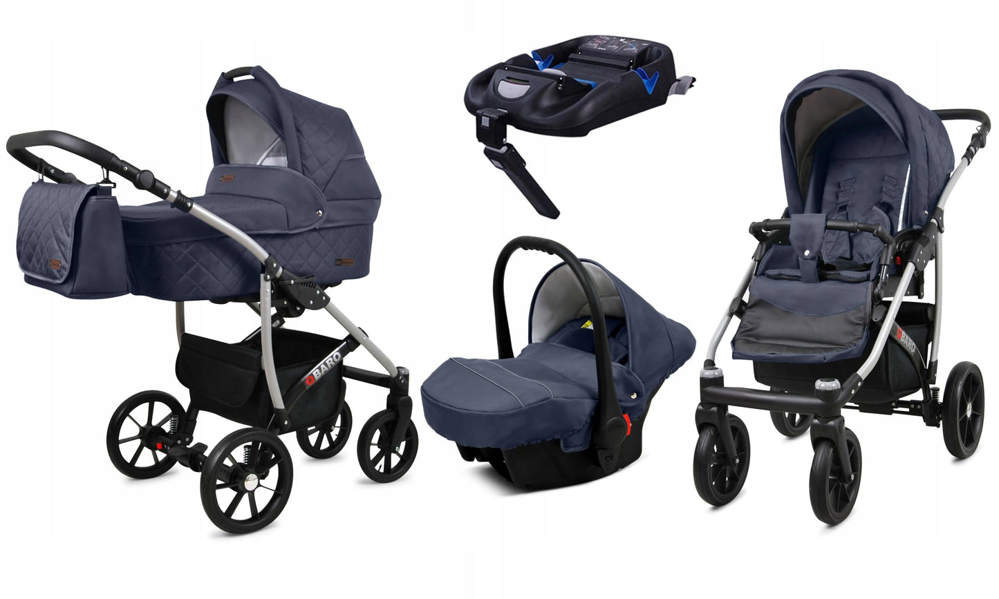 BabyLux® Bambimo Qbaro 3-in-1 Pushchair Set Including Baby Carrycot, Buggy Sports Seat, Car Seat - Car Seat - Pram Set - Combination Pram with Changing Bag, Rain Cover etc.
