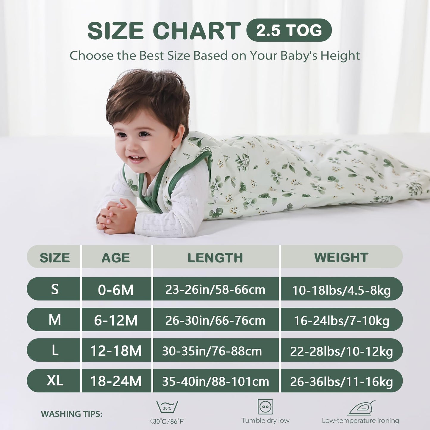 Mosebears Baby Sleeping Bag Winter 2.5 Tog, 100% Cotton Baby Winter Sleeping Bag for Babies 0-24 Months, M (6-12 Months)