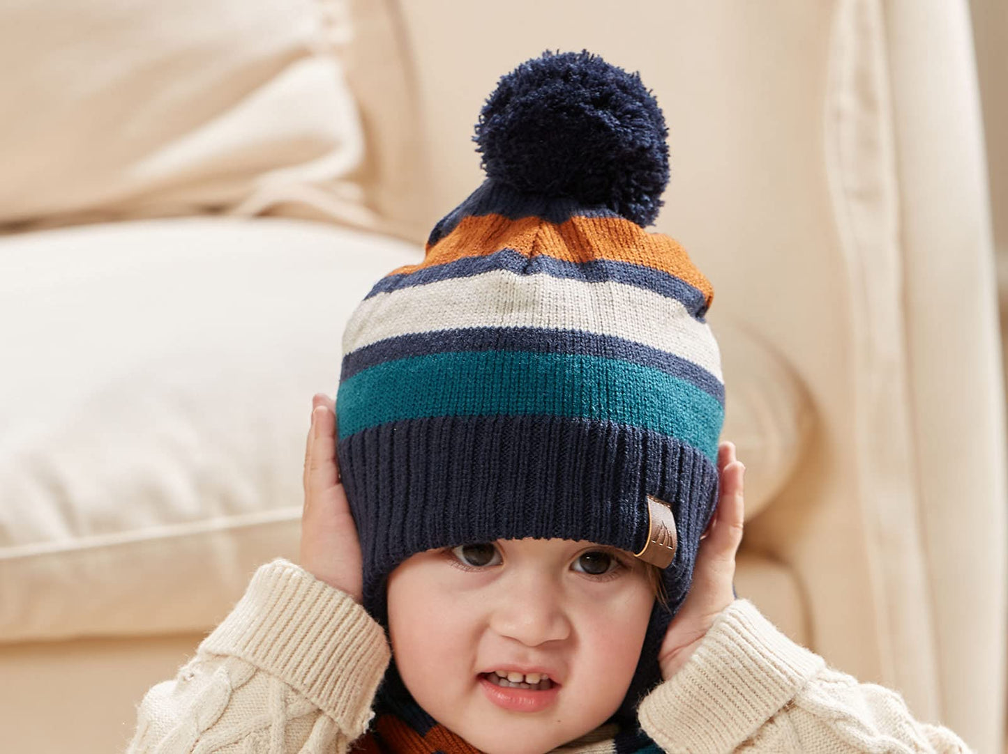 AHAHA Girls' Winter Hat, Earflap Beanie, Pompom Knitted Hats