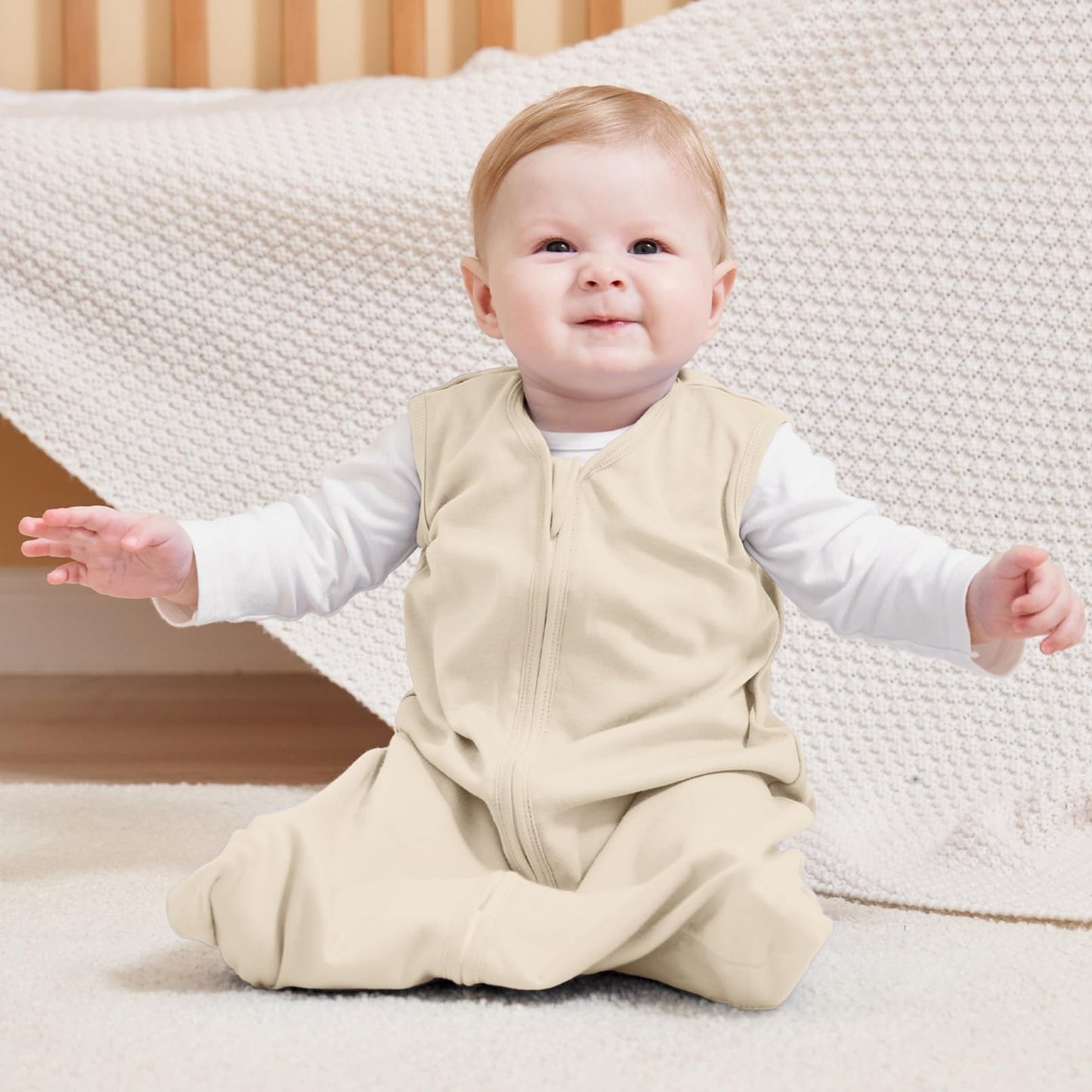FIEMOL Baby Sleeping Bag 2.5 Tog 0-6 Months, Winter Cotton Newborn Baby Sleeping Bag, Wearable Blanket for Infants and Toddlers, 2-Way Zip Sleeping Bag, 67 cm, Rainbow