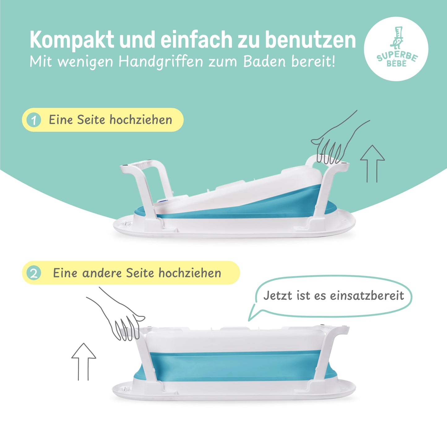 Faltbar Baby Badewanne Mit Rutschfestem Badekissen - Babywanne XXL Mit Baby Badewannensitz & Badethermometer - Von Der Geburt Bis 3 Jahre - Baby Bathtub - Geburtsgeschenke Für Mädchen & Jungen
