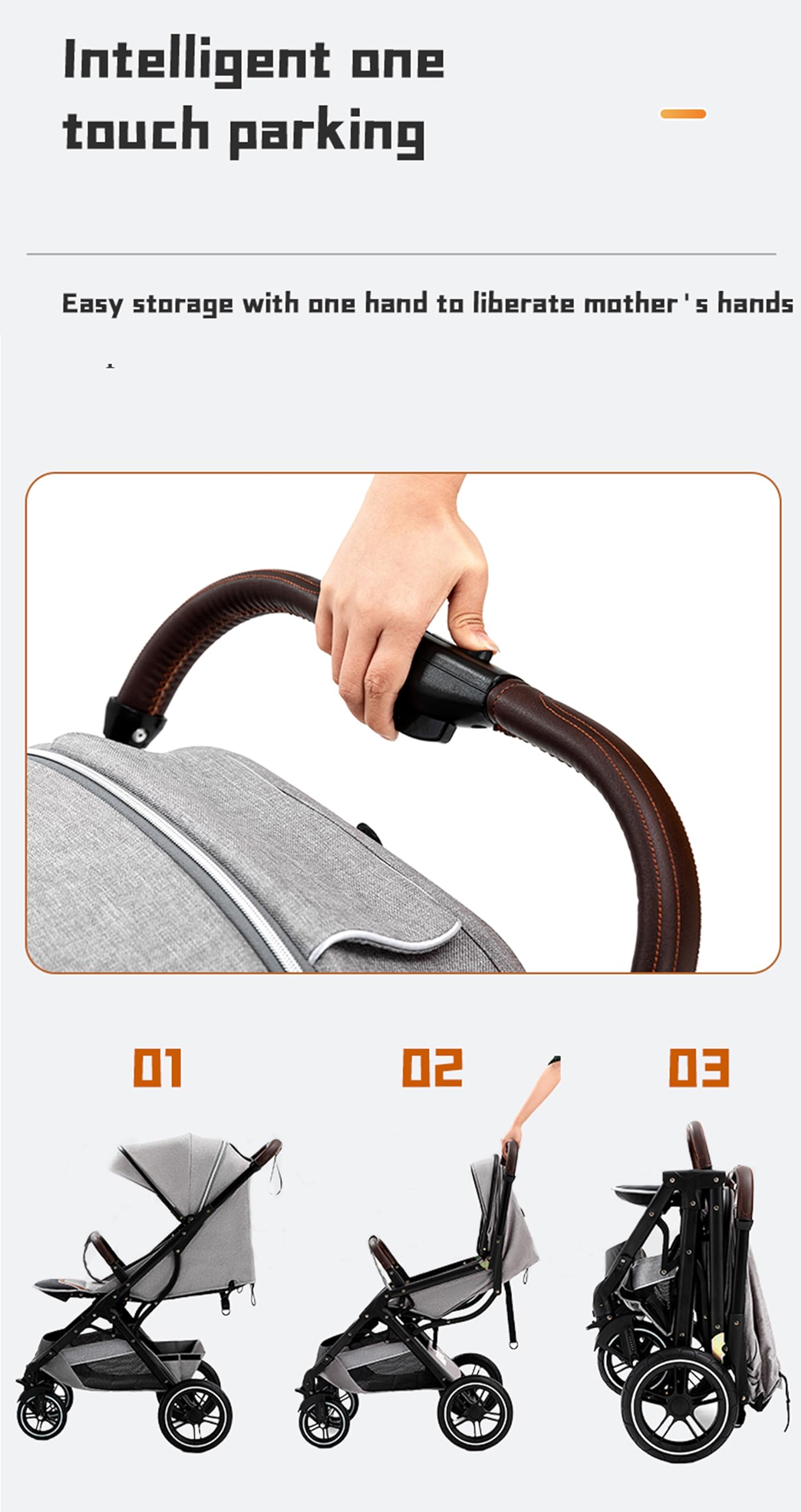 YAZOCO Baby Stroller, 0-4 Years Buggy Small Foldable 0-22kg Buggy Small Folding Foot Cover Rain Cover (Grey)