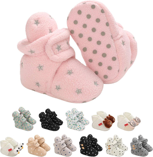 EDOTON Unisex-Baby Neugeborenes Fleece Booties, Baby Jungen Mädchen Weiche Sohlen Streifen Bootie Kleinkind Stiefel Niedlich Stiefel Socke Einstellbar