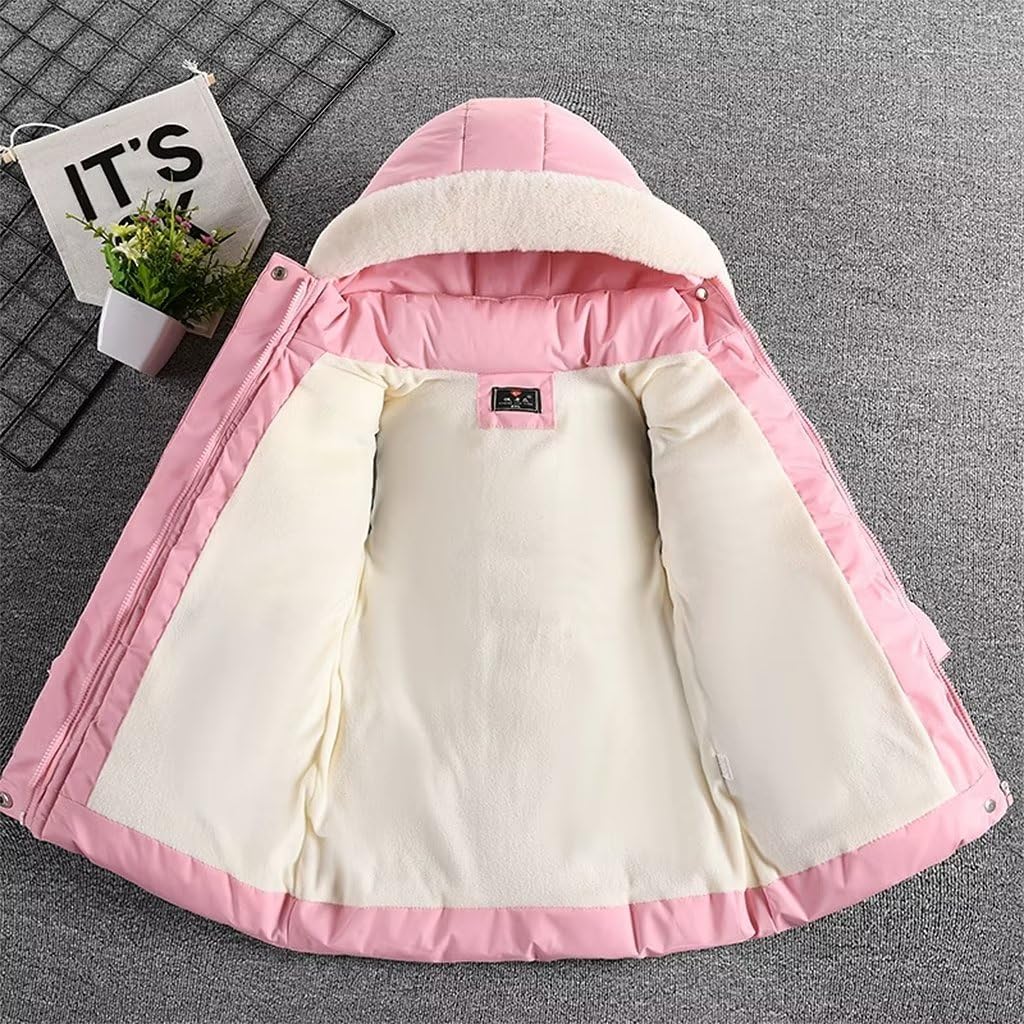 linboo Children's Winter Jacket Girls Jacket Lined Warm Winter Coat Outdoor Hooded Jacket Windproof Parka with Plush Gloves Quilted Jacket