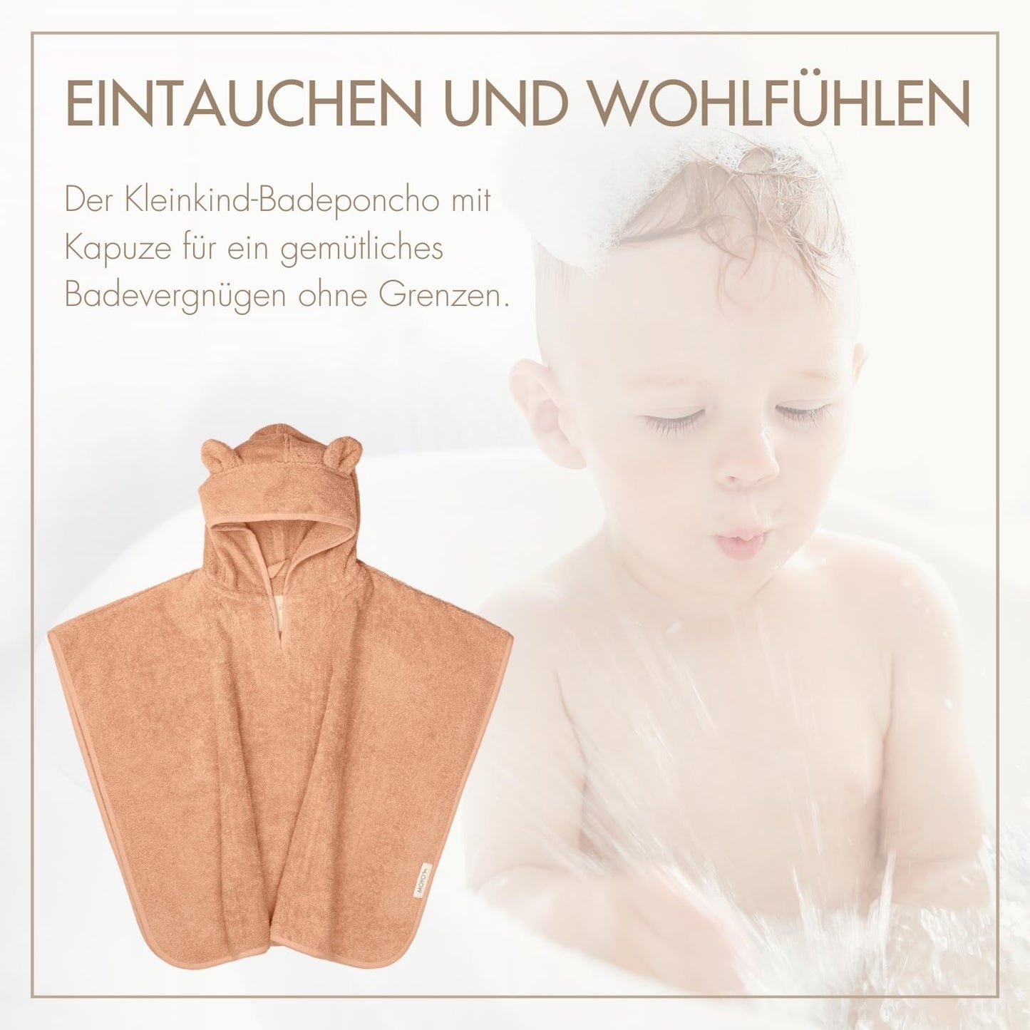 MOYO Baby Badeponcho Mit Hasenohren in Rosé I Kinder Badetuch Für 0-3 Jahre I Weicher Poncho Aus 100% Frottee-Baumwolle I Waschbares Kapuzenhandtuch I 68x56cm