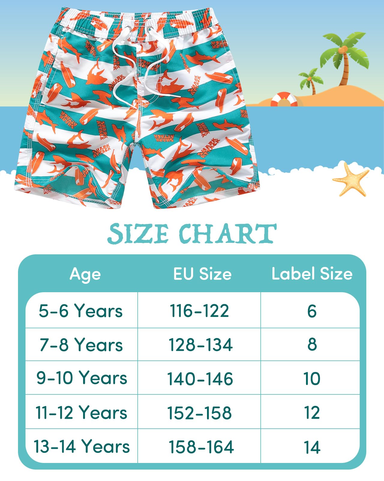 Domee Jungen Badehosen Badeshorts Schnelltrocknend Schwimmhose mit Netzfutter Verstellbarer Kordelzug