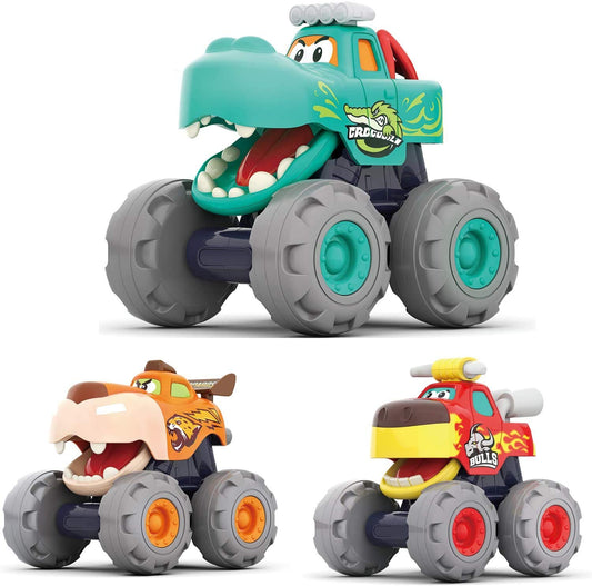 MOONTOY Baby Spielzeugauto Bagger Konstruktionsfahrzeuge Baufahrzeuge 4 in einem Set für Kinder, Traktor, Bulldozer, Kipper & Zementmischer