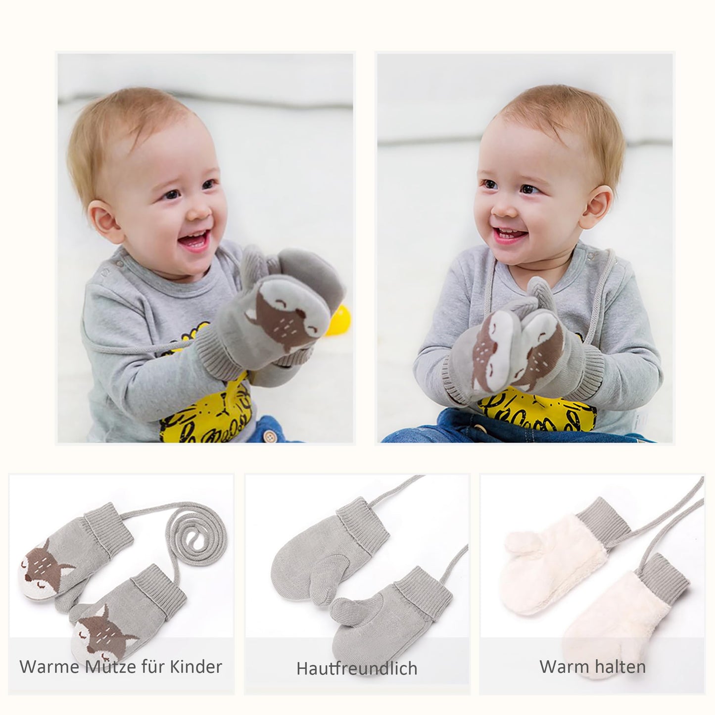 DORRISO Unisex-Baby Jungen Mädchen Mütze Schal Handschuh Set Niedlich Frühling Winter Herbst Beanie Strickmütze Warm Niedlich Klein Fuchs Wintermütze 1-6 Jahre alt