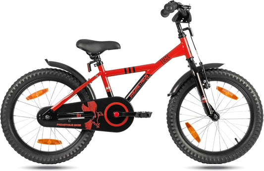 PROMETHEUS BICYCLES Kinderfahrrad 18 Zoll Jungen ab 6 Jahre - Kinder Fahrrad 18 Zoll Junge Mädchen Fahrrad Kinder mit Rücktrittbremse Fahrradständer in Rot Schwarz - Meloni2